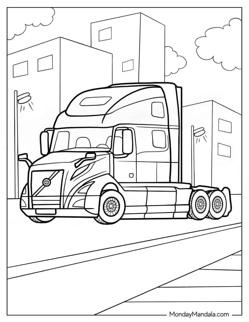 Volvo Semi Truck To Color coloring page — printable line art