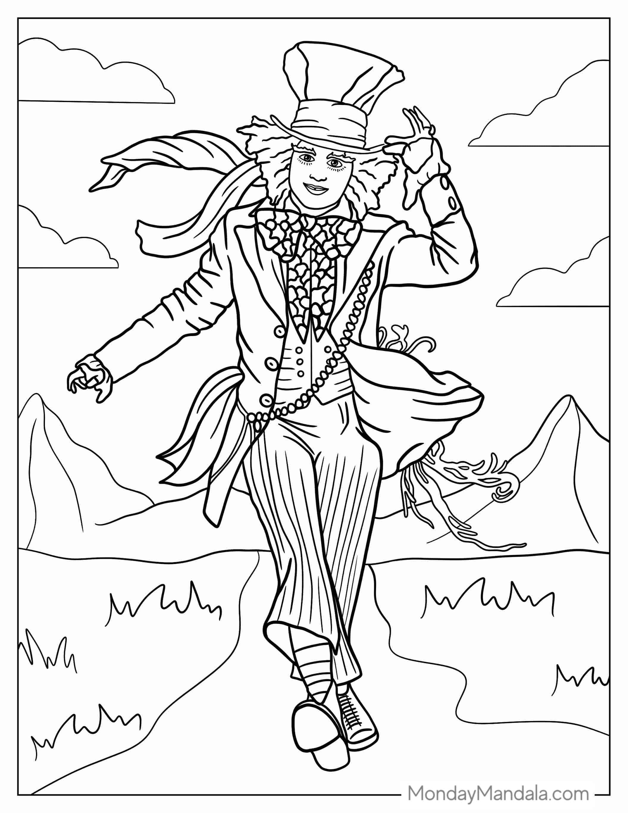 Jonny Depp Mad Hatter Coloring Page coloring page