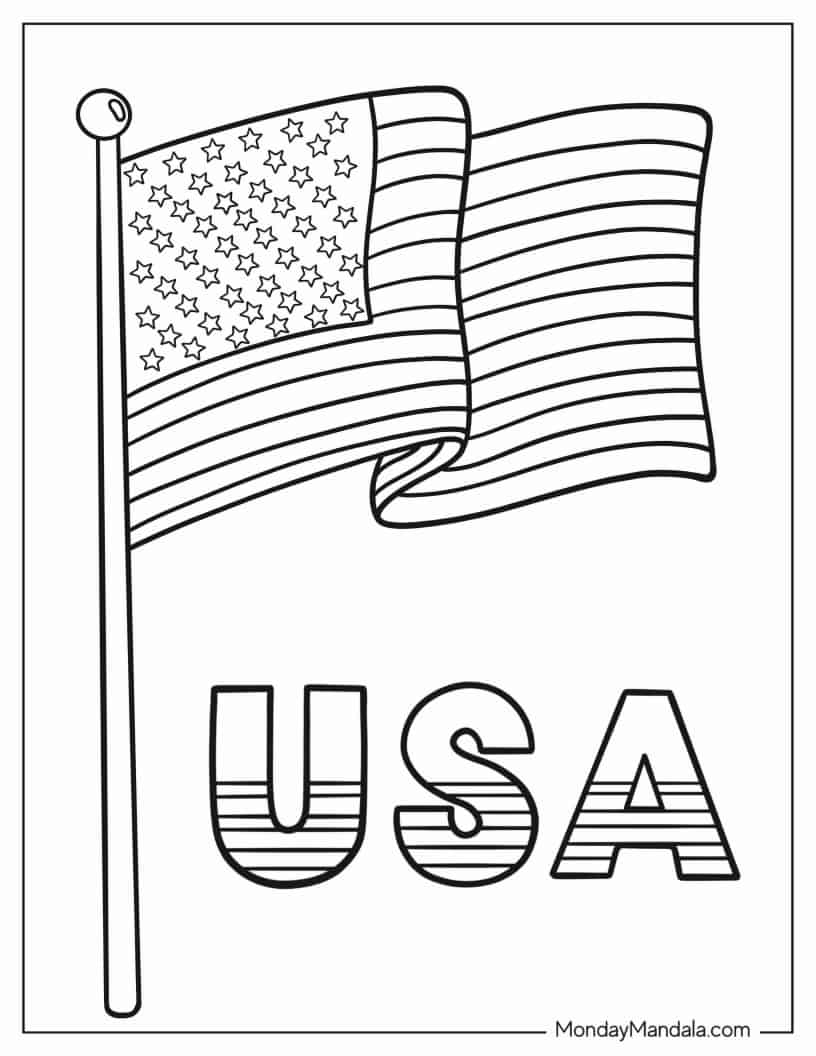 American Flag for Kids Coloring In coloring page — printable line art