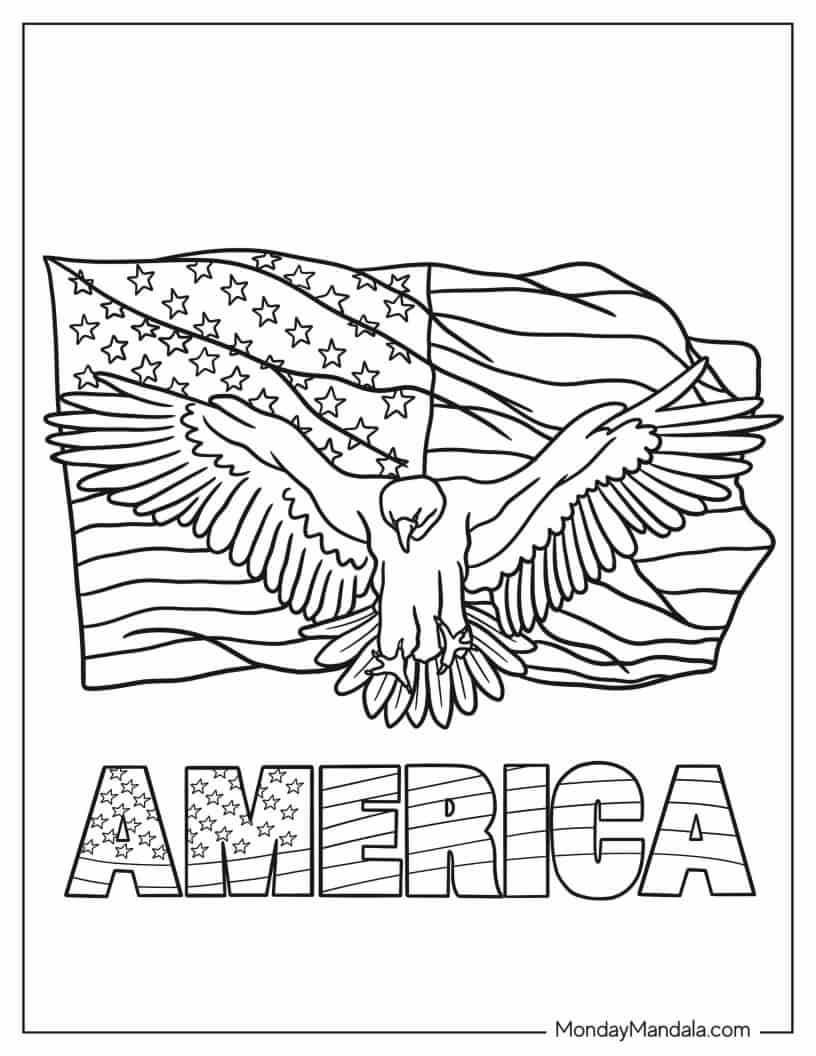 Coloring Page of American Flag With Eagle coloring page — printable line art
