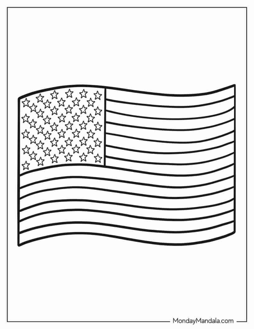 Outline of American Flag for Preschoolers coloring page — printable line art