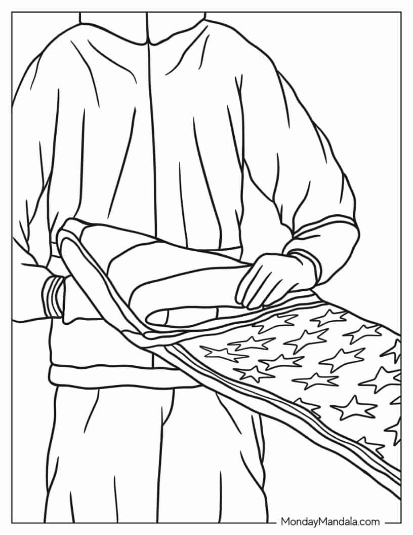 US Serviceman Folder American Flag coloring page — printable line art