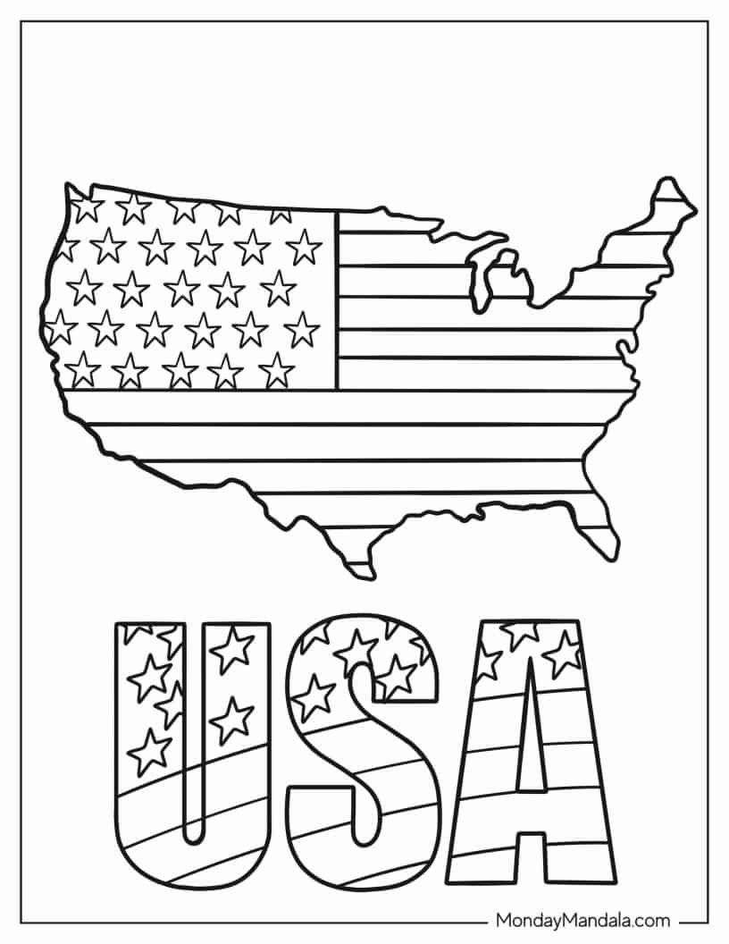 USA Flag in the Shape of North America coloring page