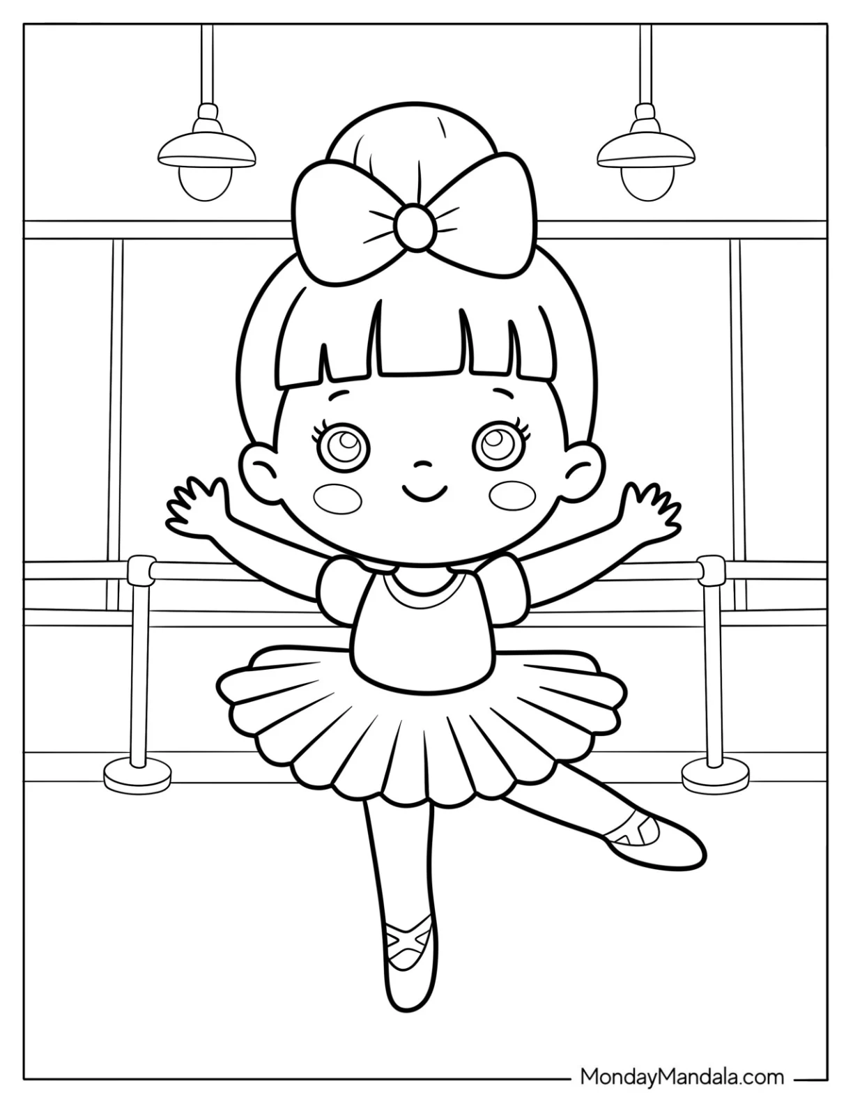 Ballerina Coloring Page Balancing on One Leg in Dance Class For Preschoolers coloring page
