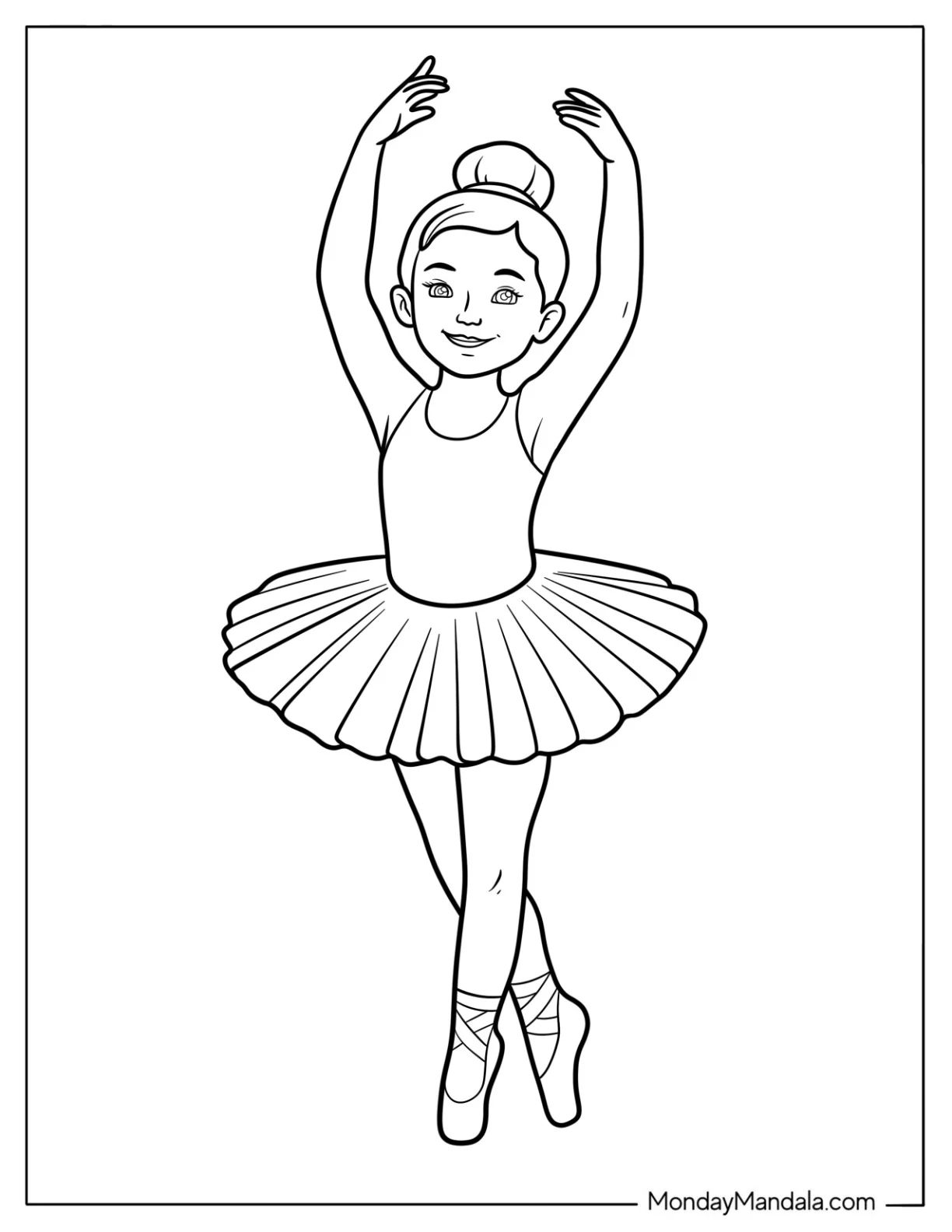 Ballerina Coloring Page of Young Girl Performing a Ballet Routine in Tutu coloring page — printable line art