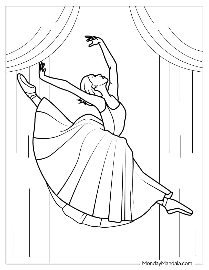 Ballerina Leaping Through The Air Coloring Sheet coloring page