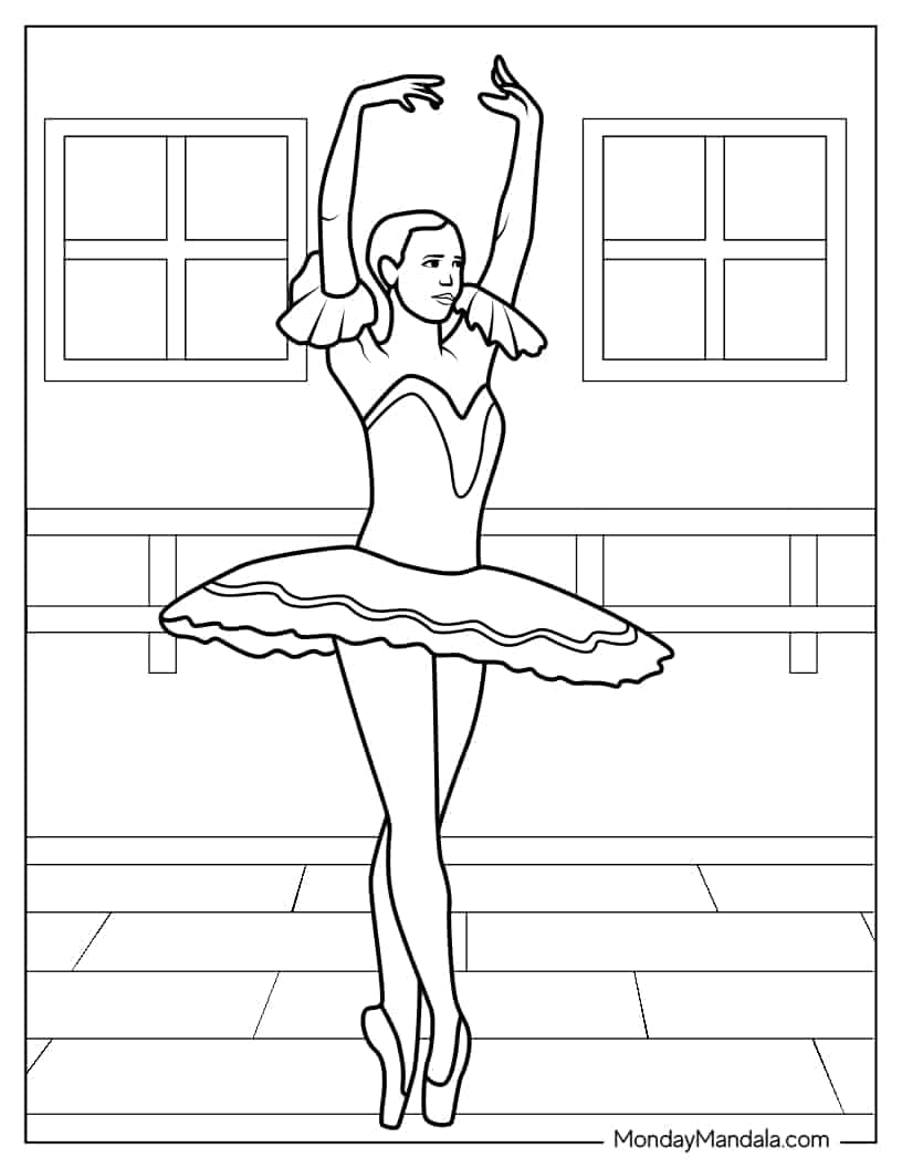 Ballerina Standing On Toes To Color coloring page