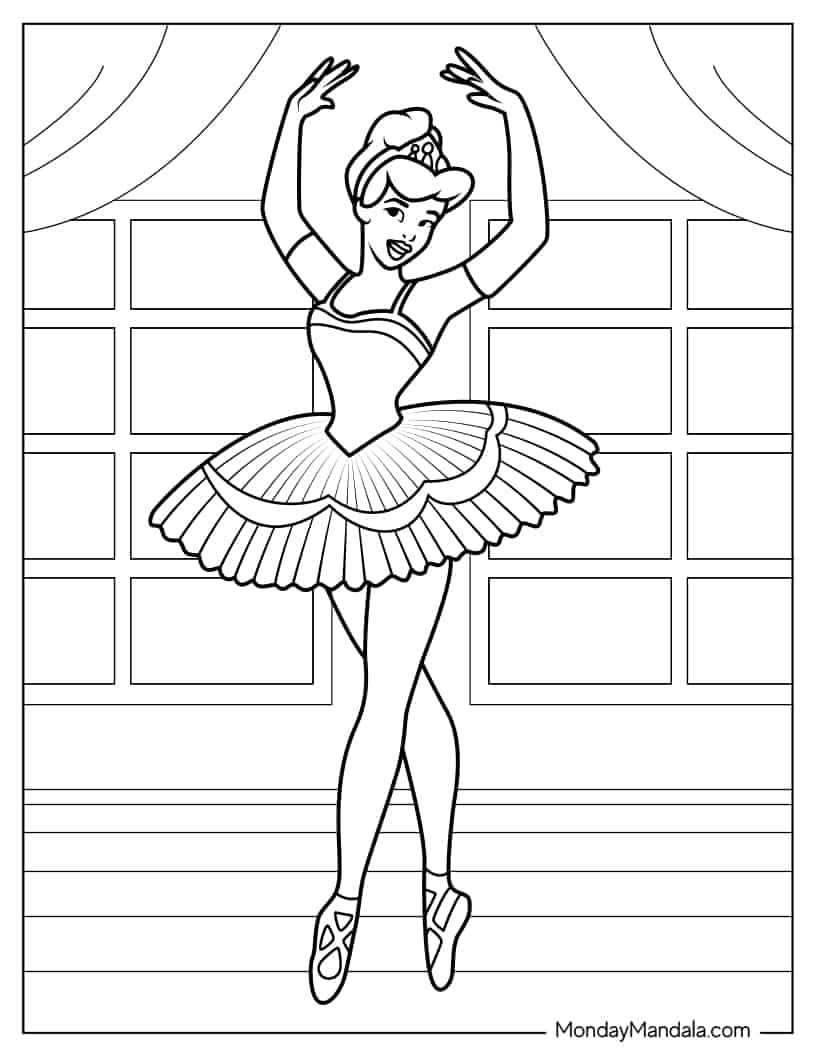 Coloring Page Of Cinderella As a Ballerina coloring page — printable line art