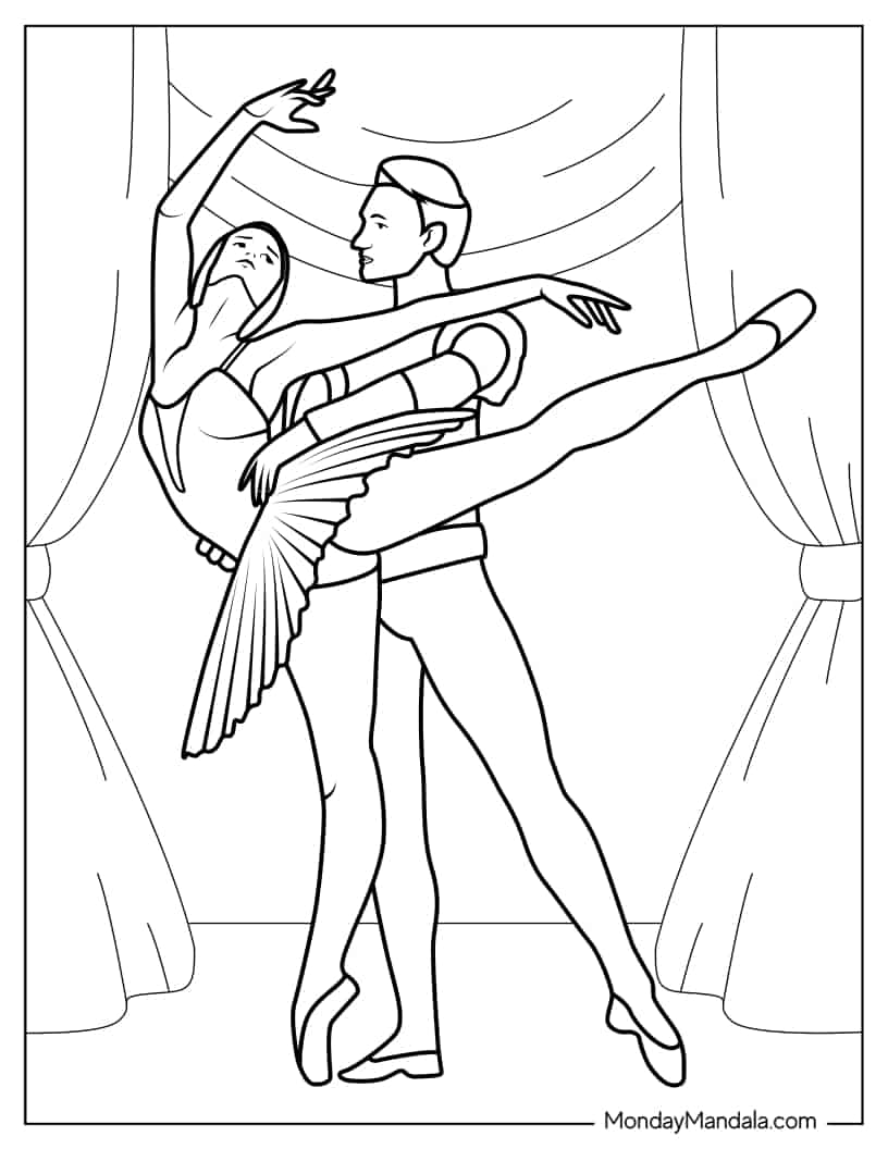 Male And Female Ballerinas To Color coloring page