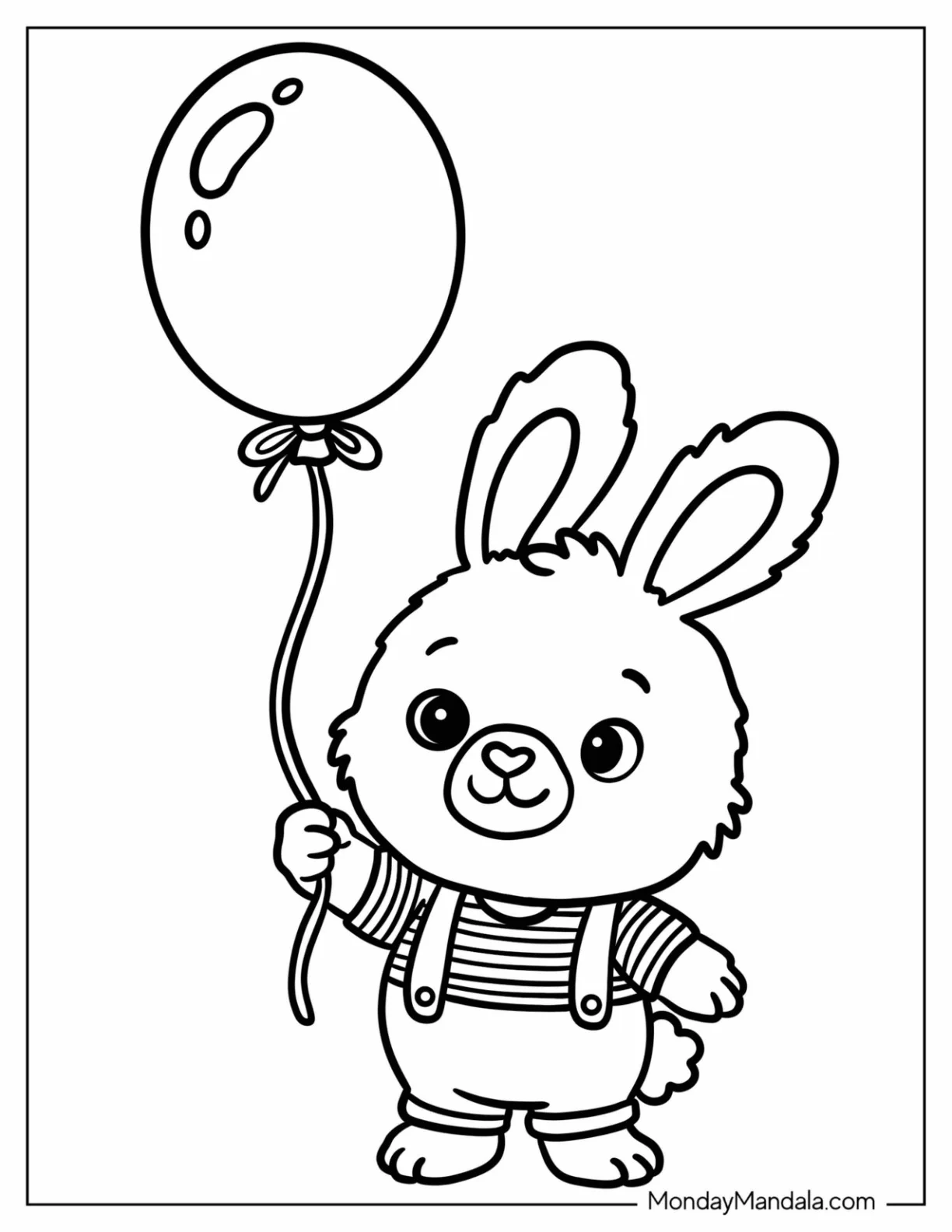 Bunny in a Striped Shirt Holding a Balloon Coloring Page for Preschoolers coloring page