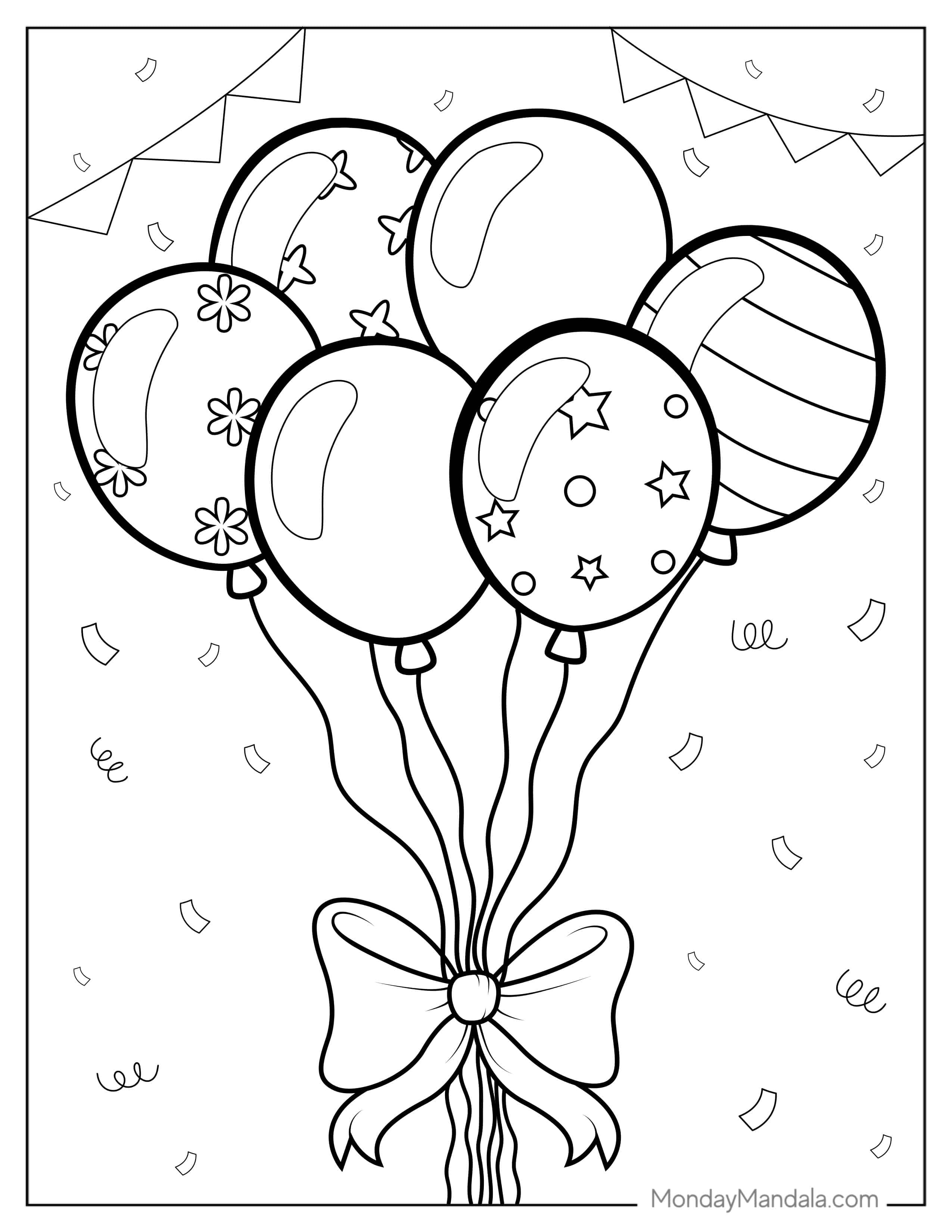 Celebration Balloons With Confetti To Color coloring page