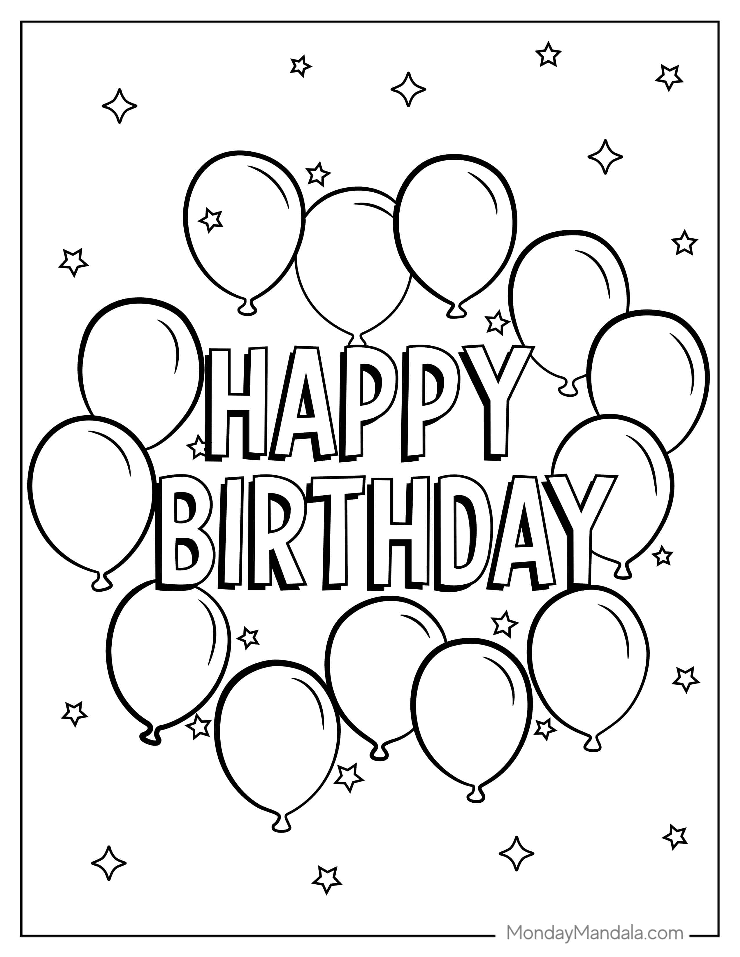Happy Birthday Balloons Coloring Page coloring page
