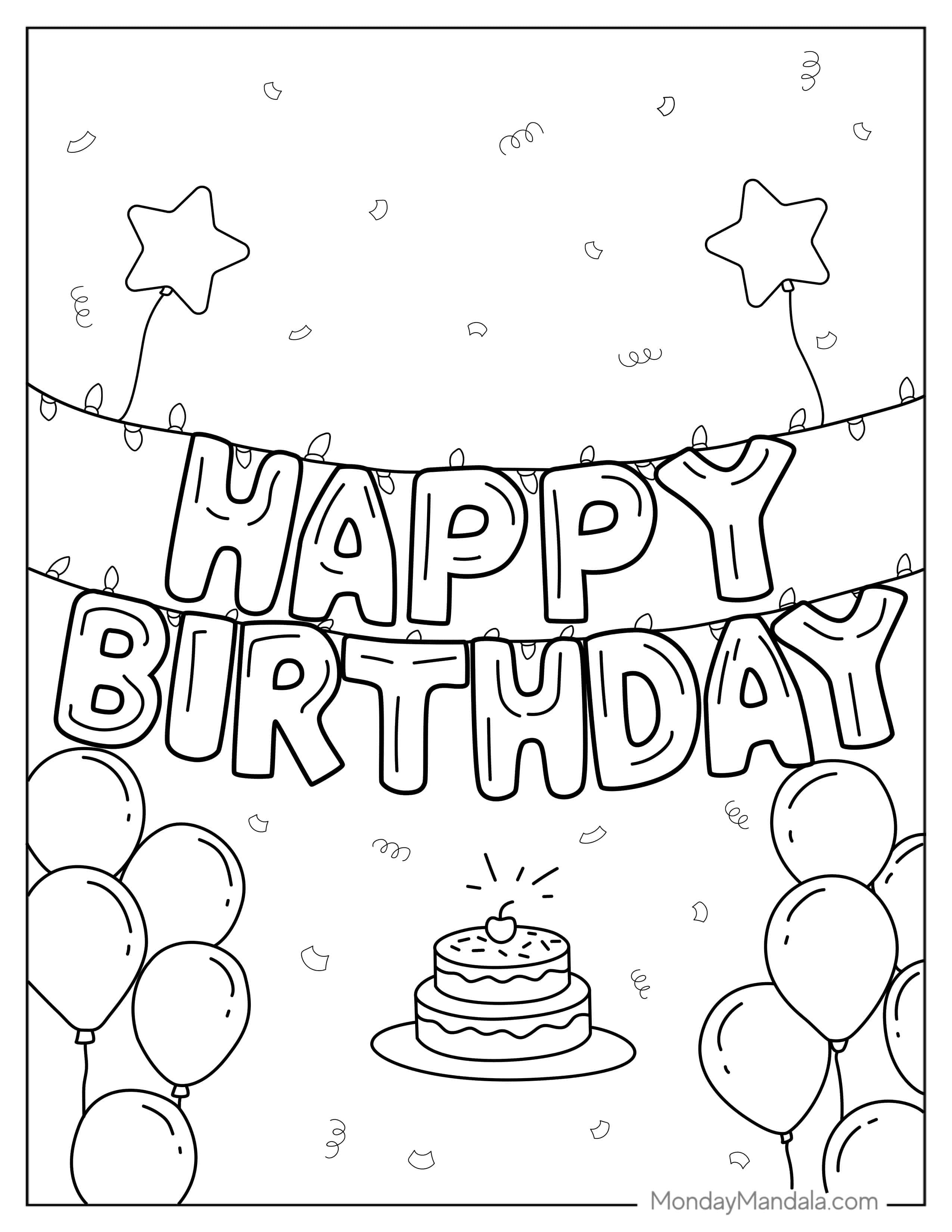 Happy Birthday Letter Balloons To Color coloring page