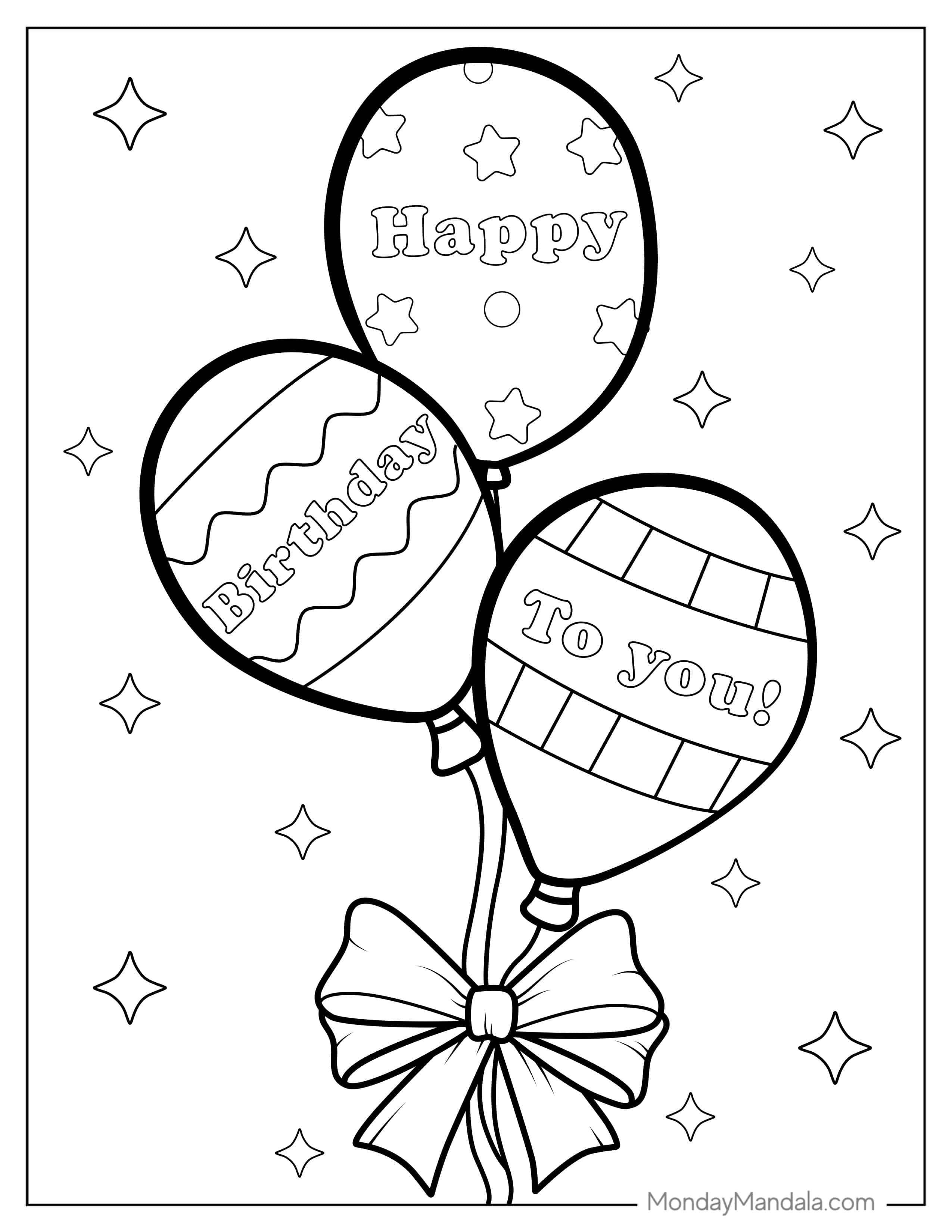 Happy Birthday To You Balloons To Color coloring page