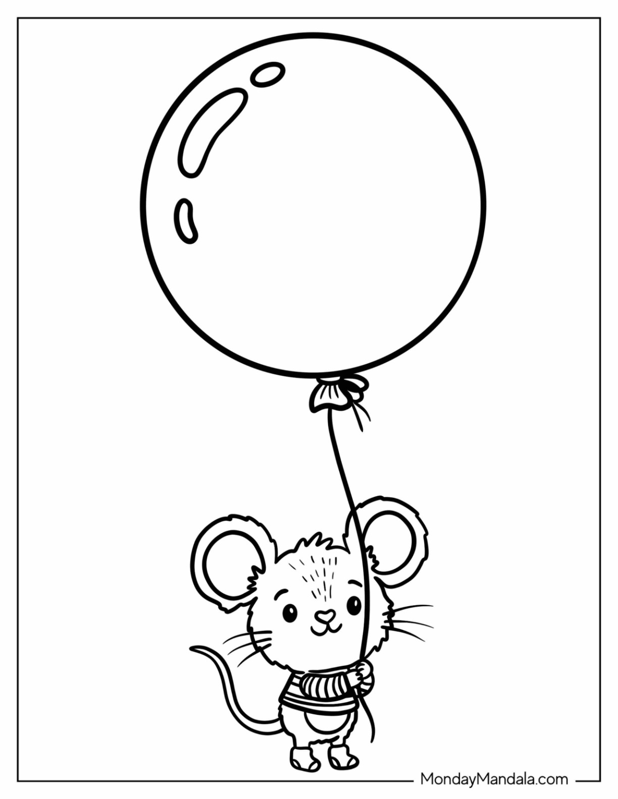 Mouse Holding a Giant Balloon Coloring Page for Kids coloring page