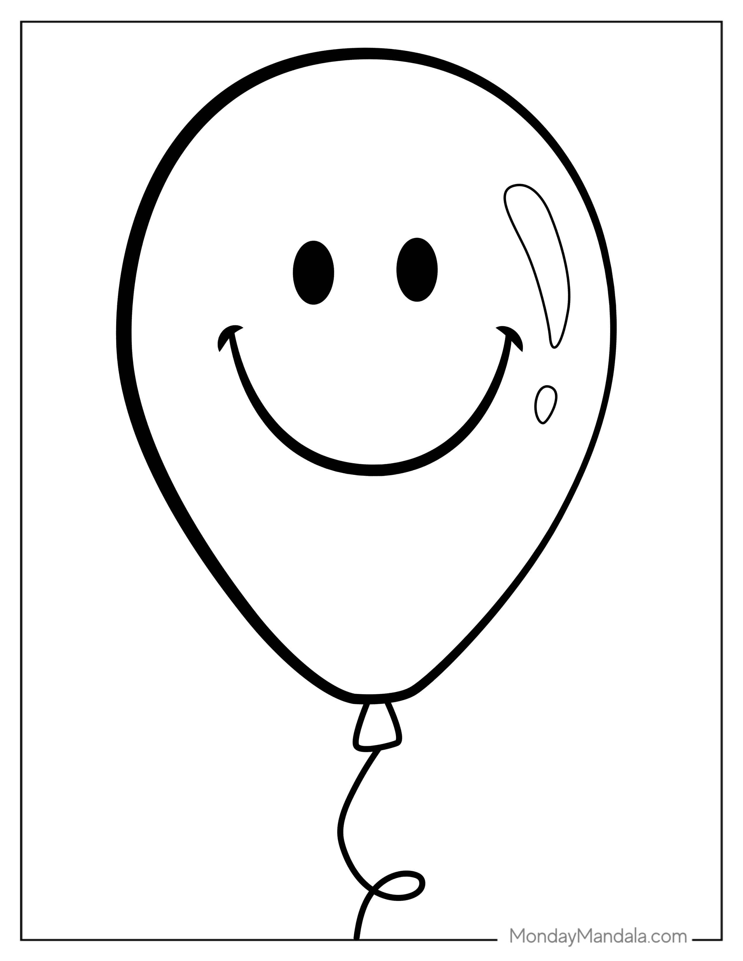 Smiley Face Balloon Coloring Page coloring page
