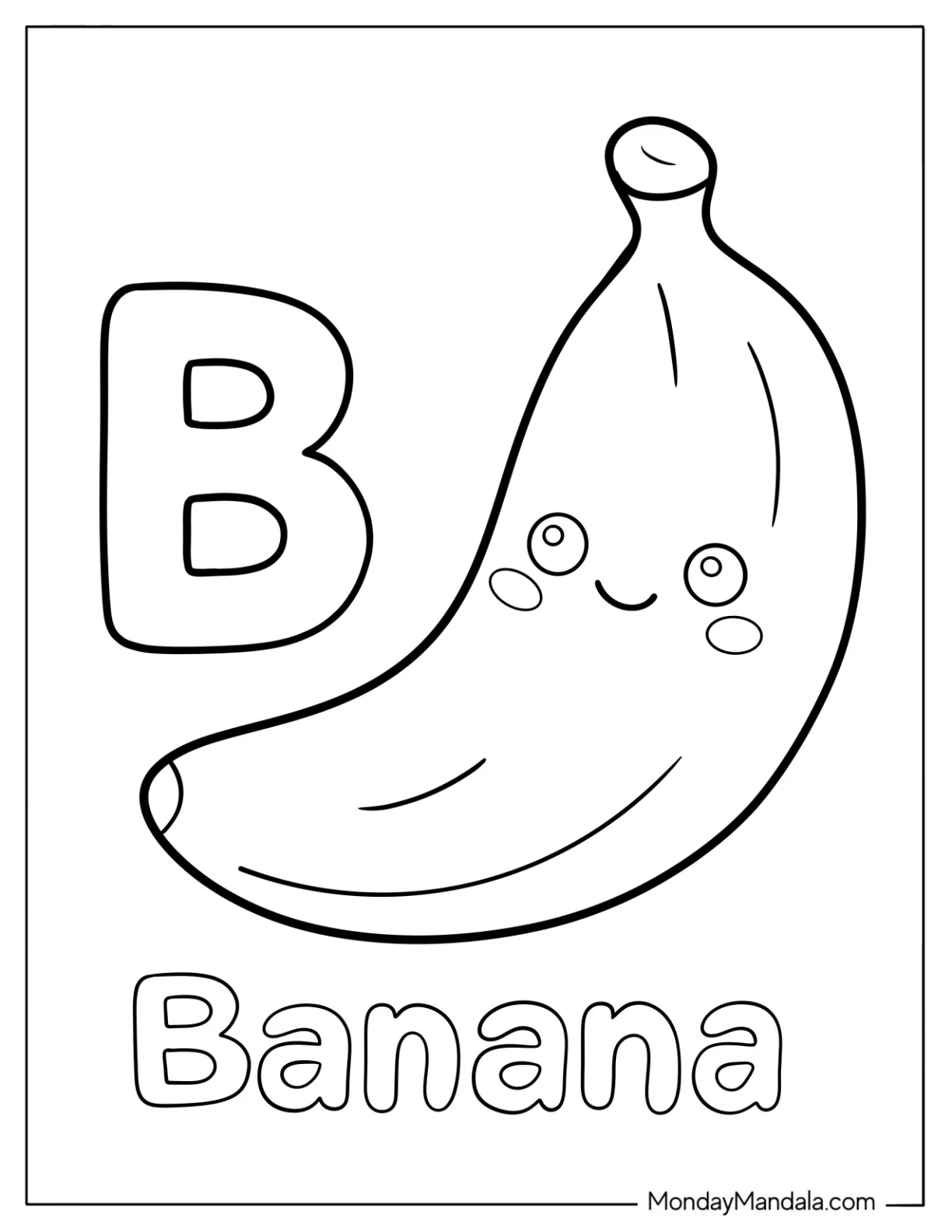 B For Banana Coloring Page For Preschoolers coloring page