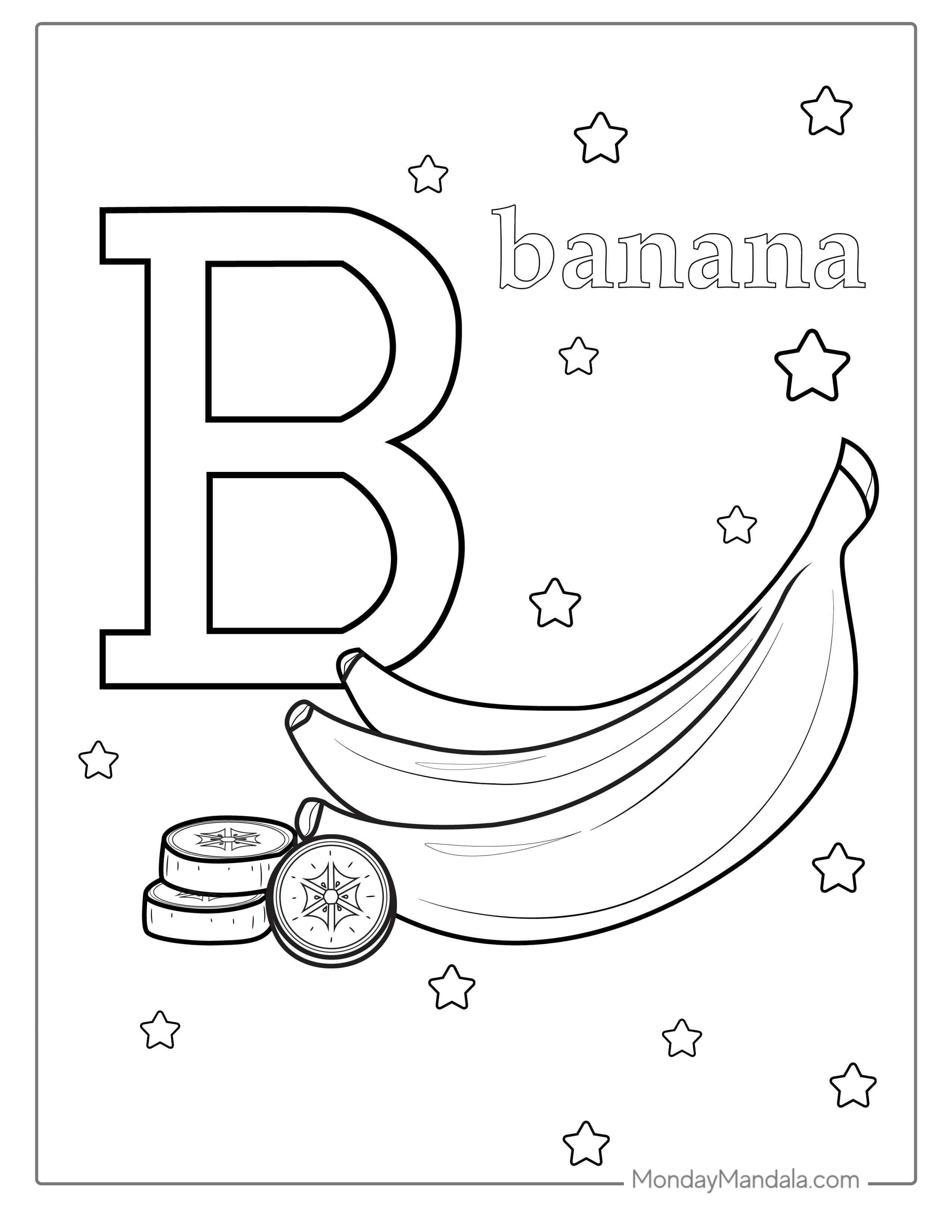 Banana Learning Template With Letter B coloring page