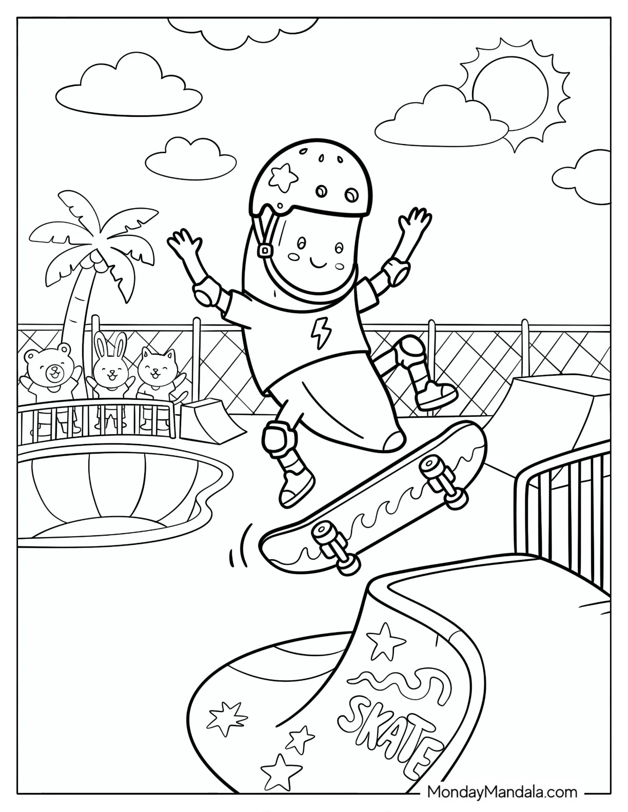 Banana Skateboarder in the Air Coloring Sheet coloring page