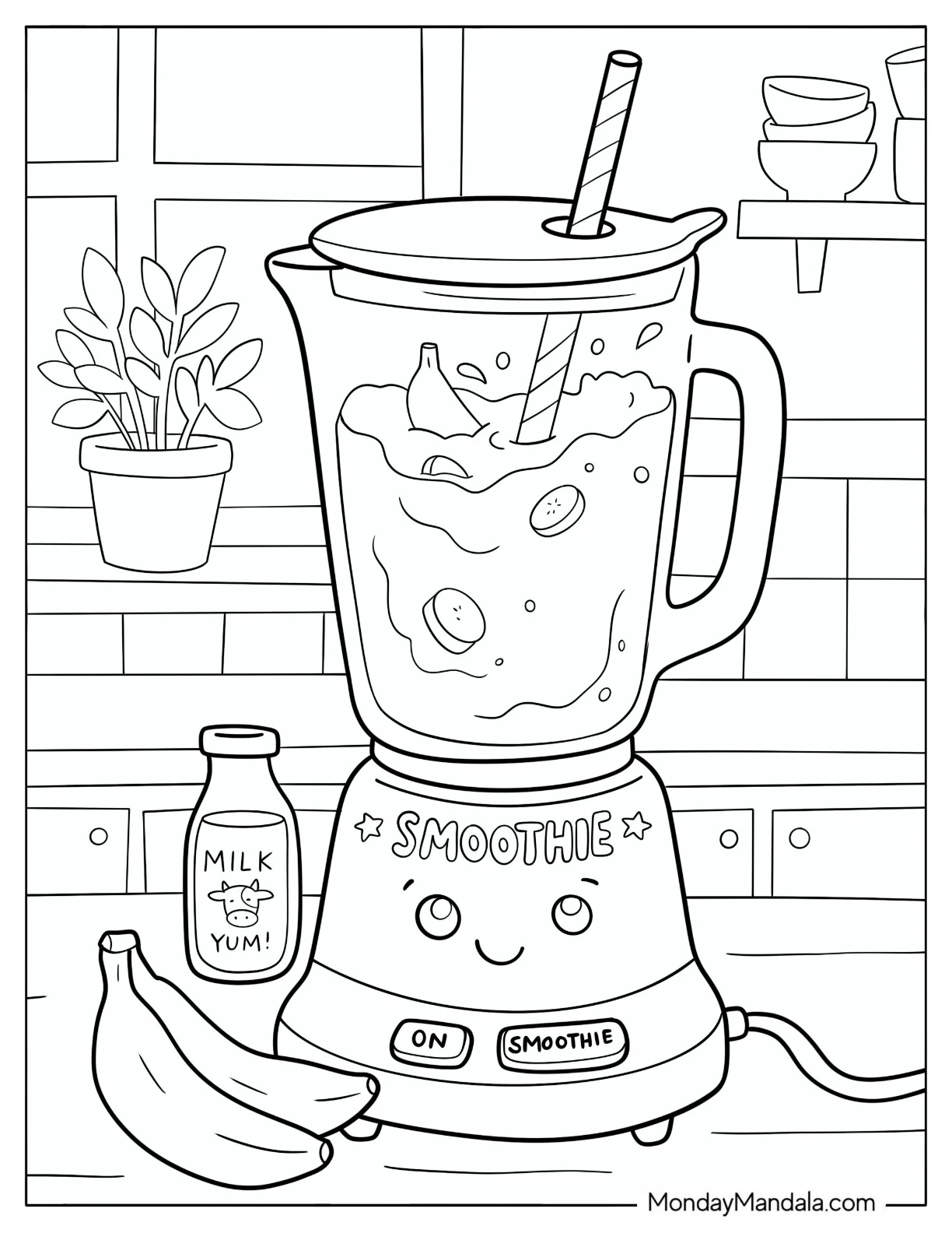 Banana Smoothie in a Blender Coloring Page coloring page