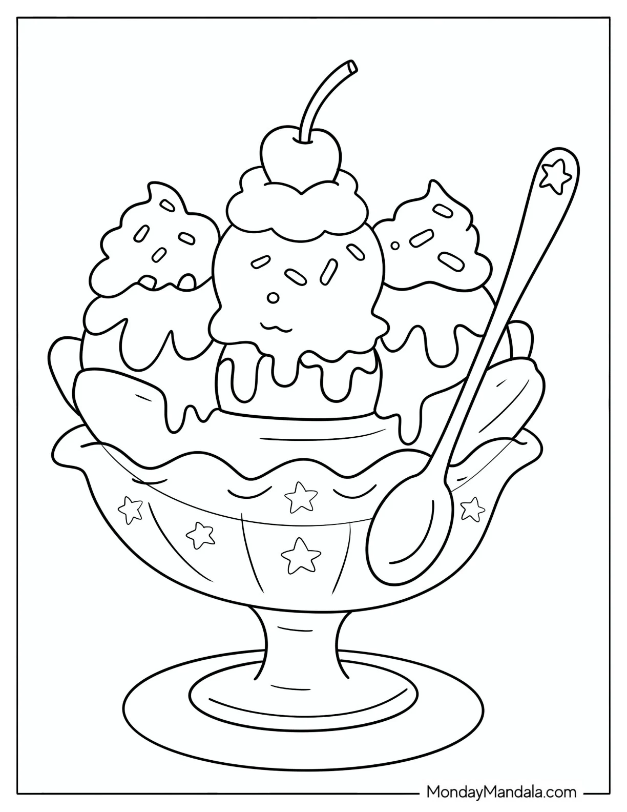 Banana Split Ice Cream Coloring Sheet for Kids coloring page