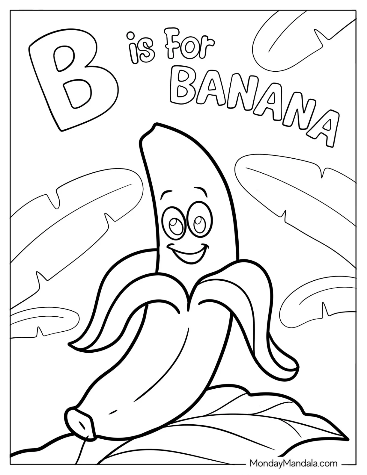 Cartoon B Is For Banana Coloring Page For Kids coloring page — printable line art