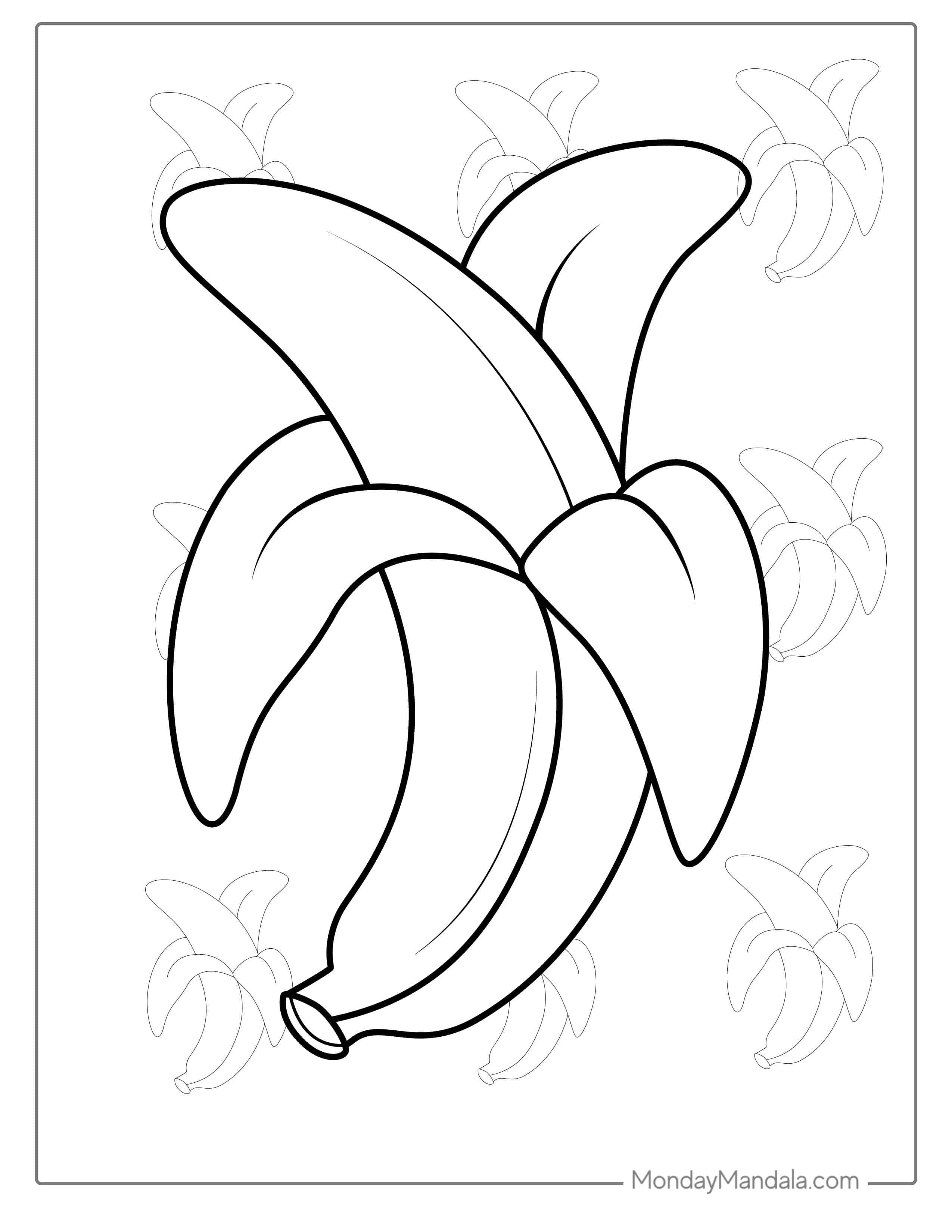 Easy Outline Of Banana To Color For Preschoolers coloring page — printable line art