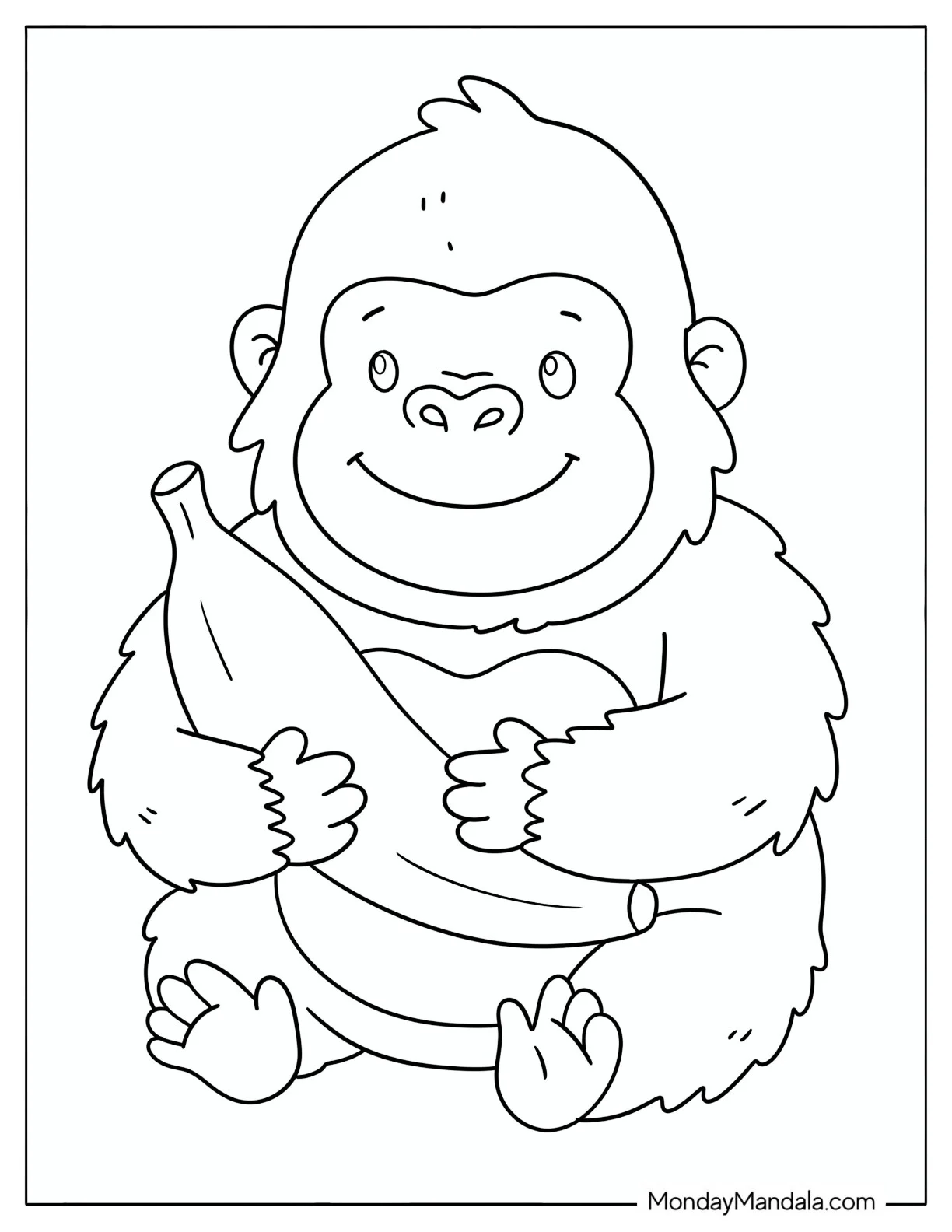Gorilla Hugging a Massive Banana Coloring Page coloring page
