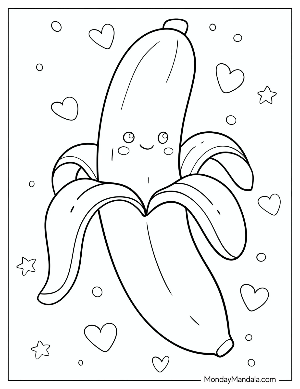 Peeled Cartoon Banana Coloring Page for Preschoolers coloring page