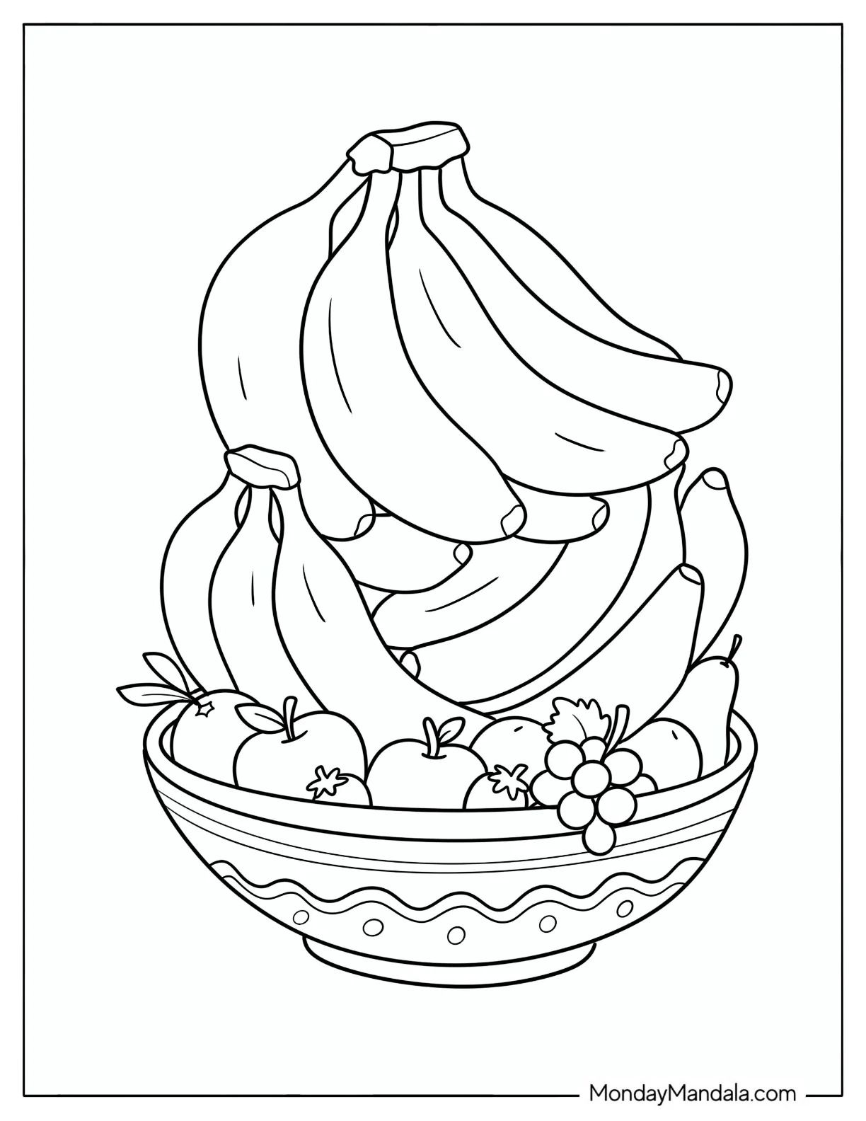 Realistic Bananas Stacked on a Fruit Bowl coloring page