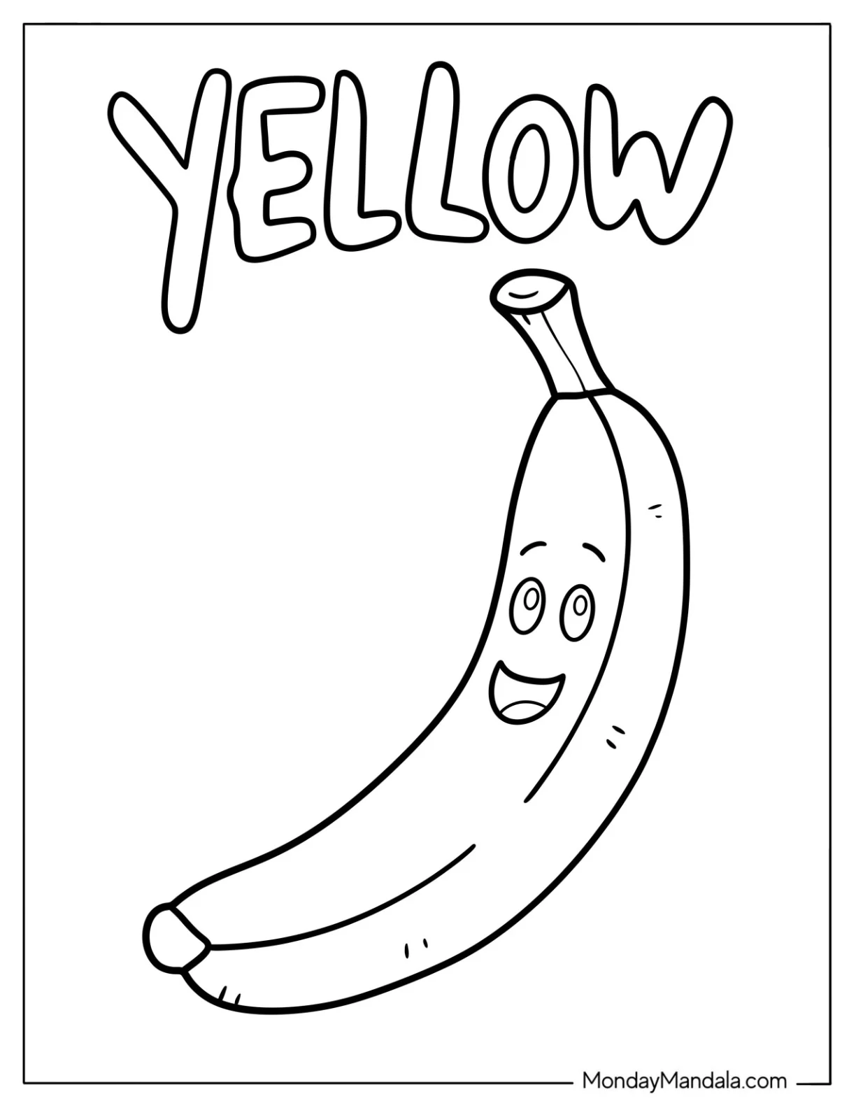 Yellow Word Over A Happy Banana Coloring Page coloring page