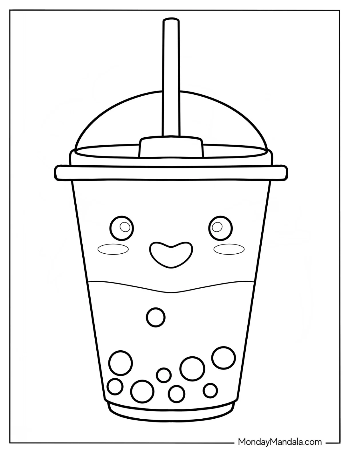 Happy Cartoon Boba Tea Coloring Page coloring page