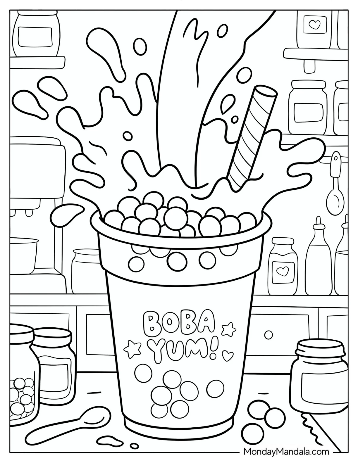 Milk Pouring Into a boba Tea Coloring Page coloring page