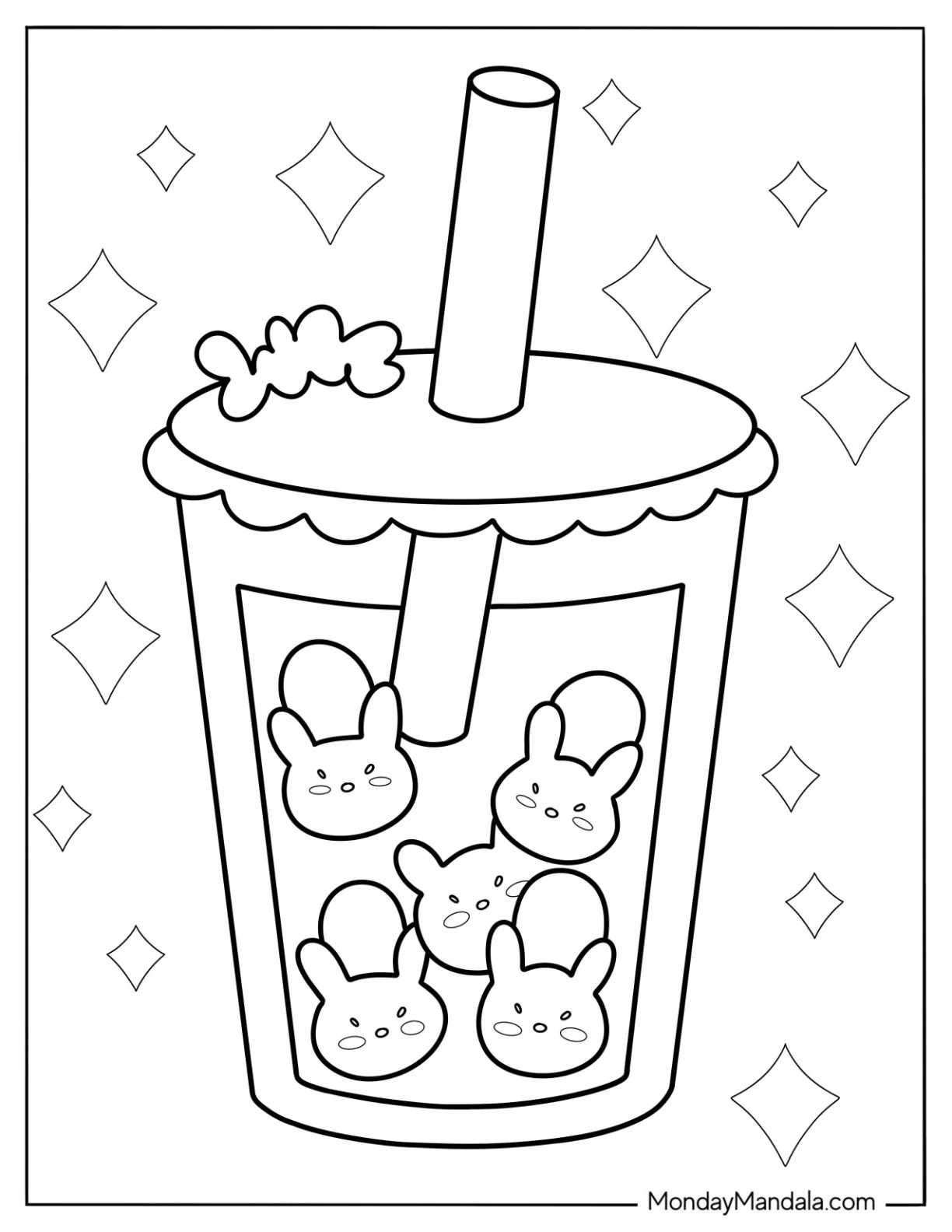 Rabbit Boba Tea Coloring Page For Preschoolers coloring page — printable line art