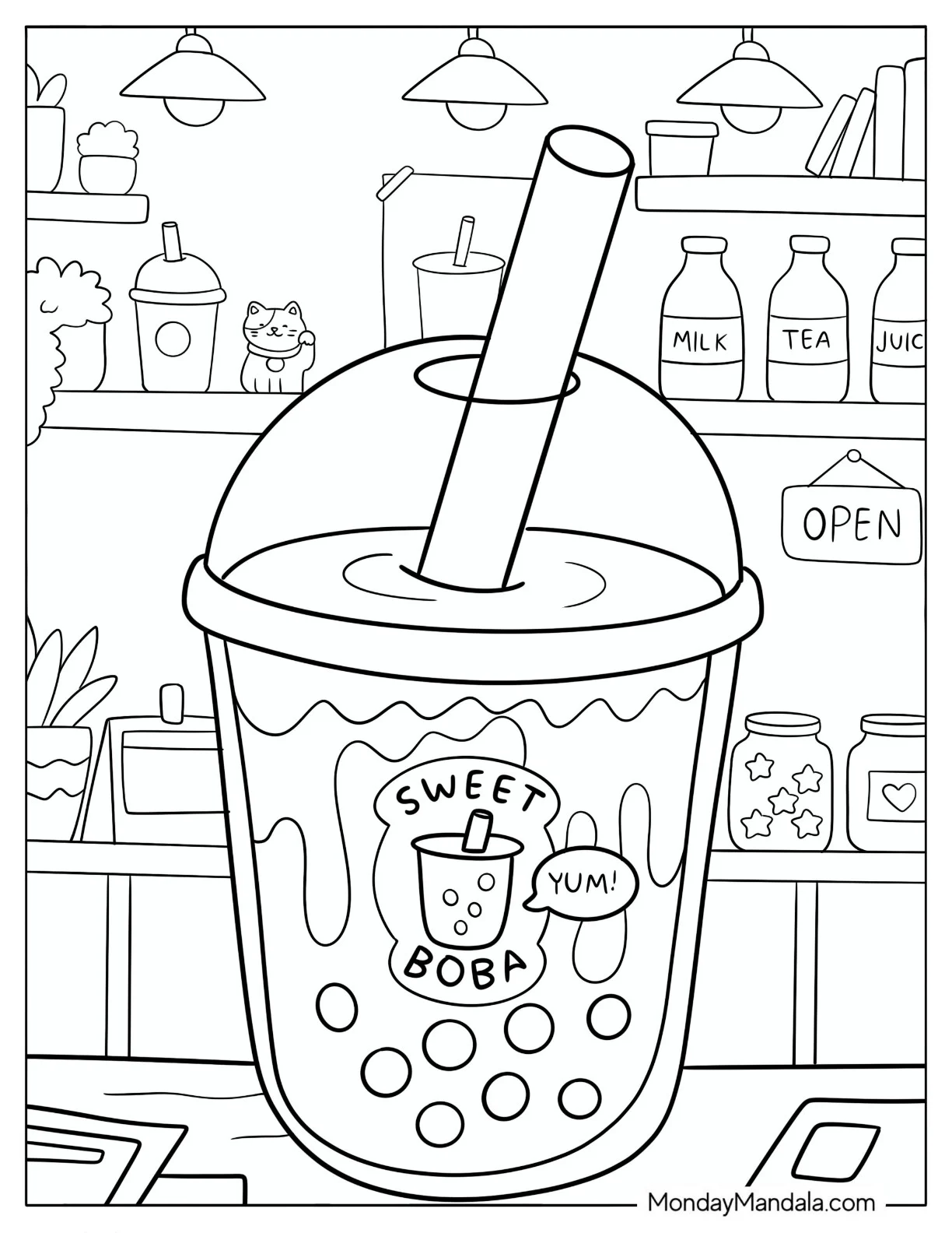 Sweet Boba Tea in a Shop Coloring Page coloring page