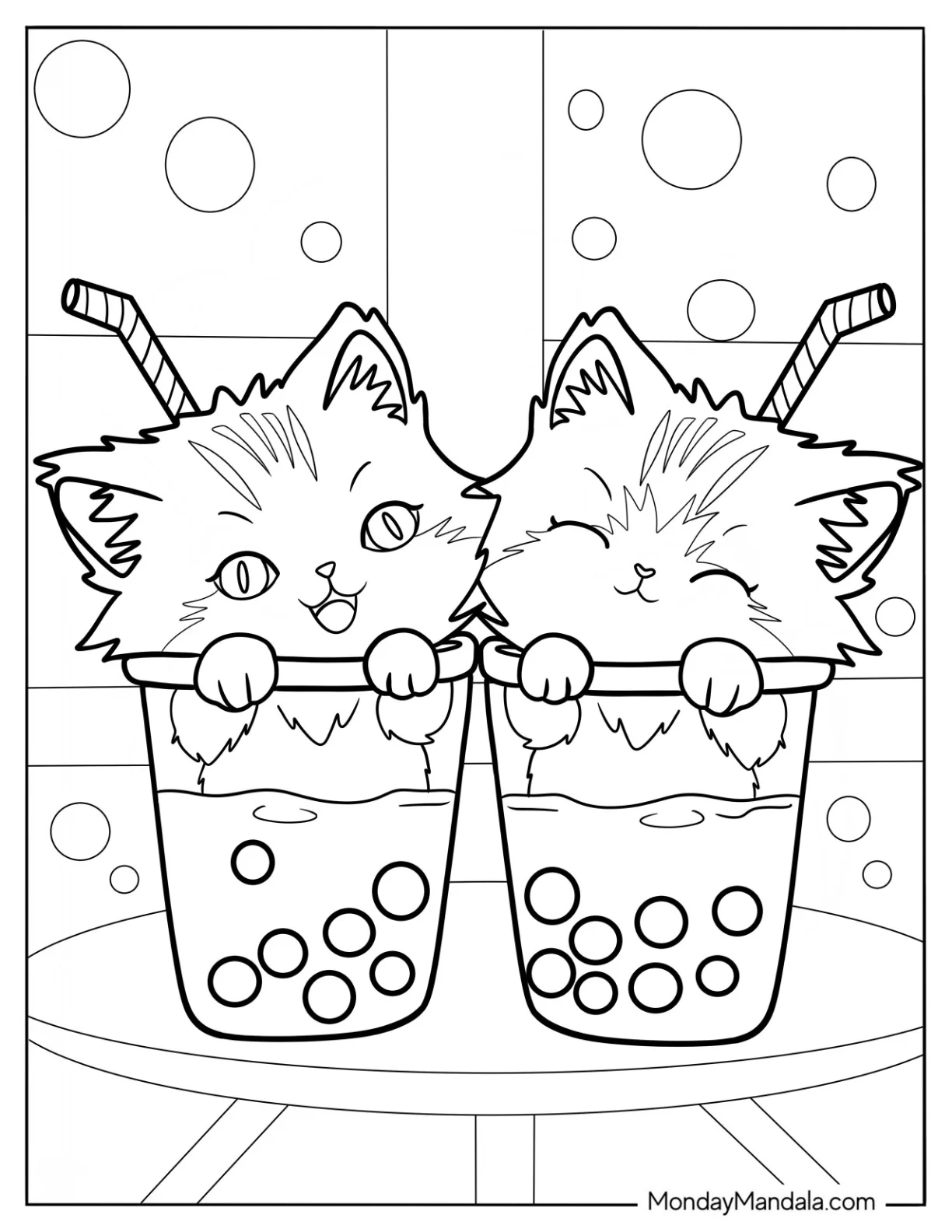 Two Adorable Kittens Inside Boba Tea Coloring Page Of Cups coloring page