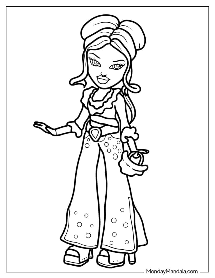 Bratz Meygan Fashion Doll Coloring In coloring page — printable line art