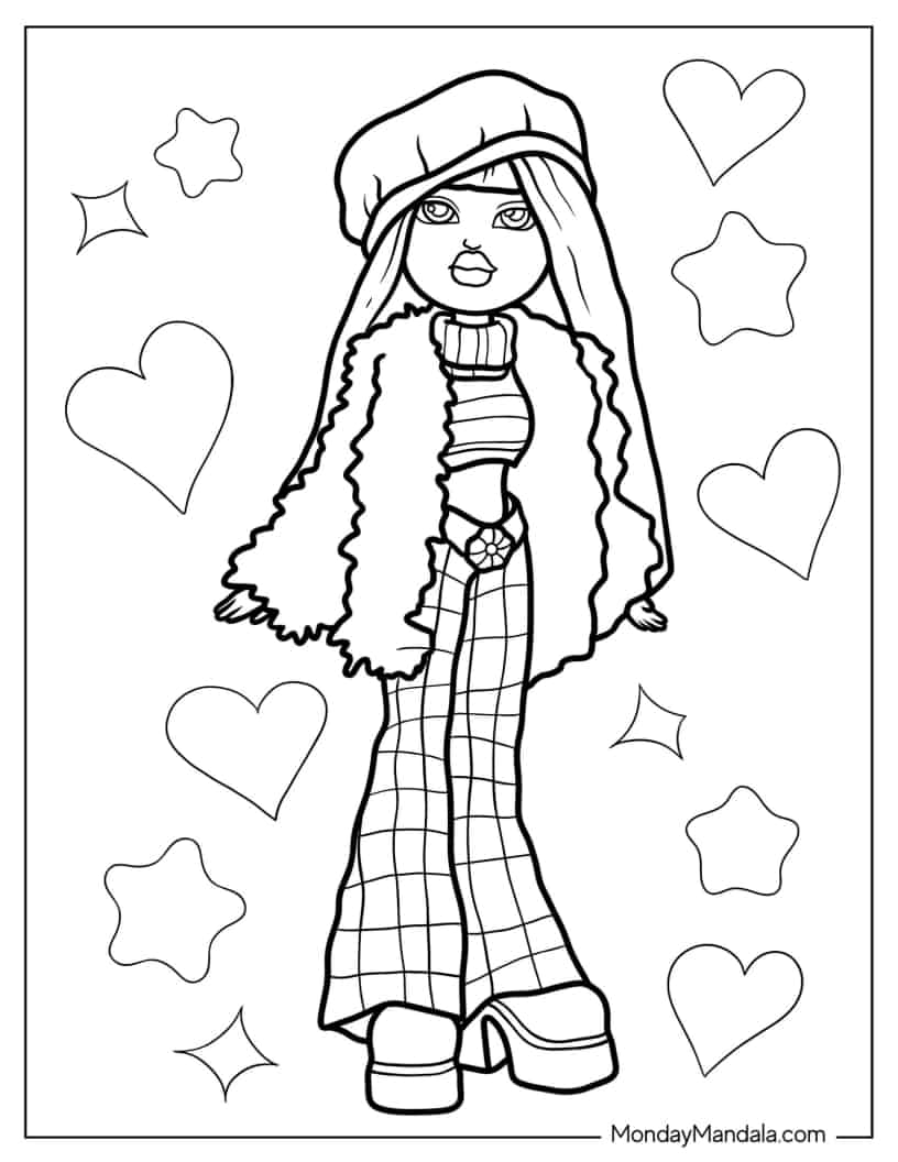 Bratz Meygan In Fur Coat Coloring Page coloring page — printable line art