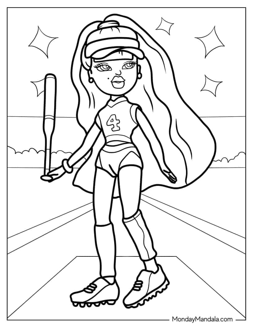Bratz Phoebe Playing Baseball coloring page