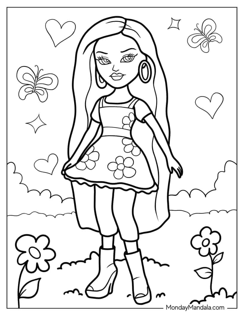 Bratz Raya In Floral Dress coloring page — printable line art