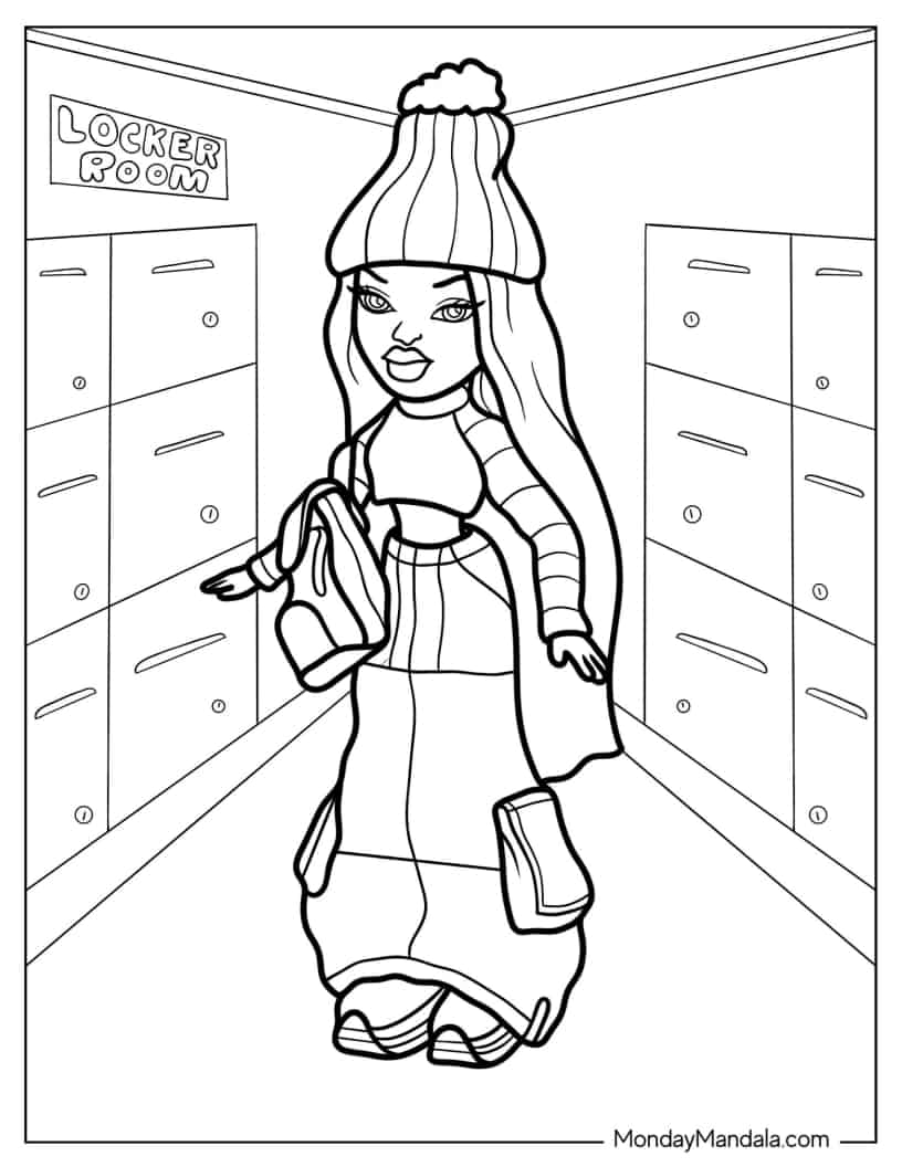 Bratz Sasha In School Corridor coloring page — printable line art