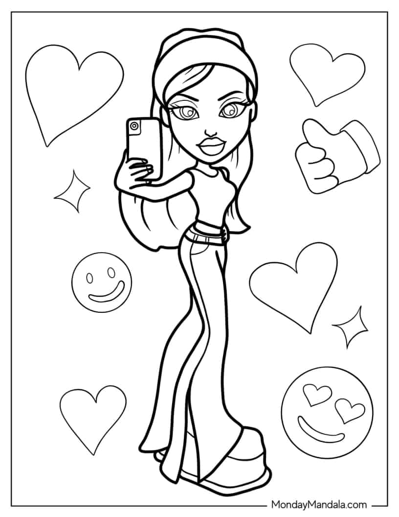 Cloe Taking A Selfie coloring page