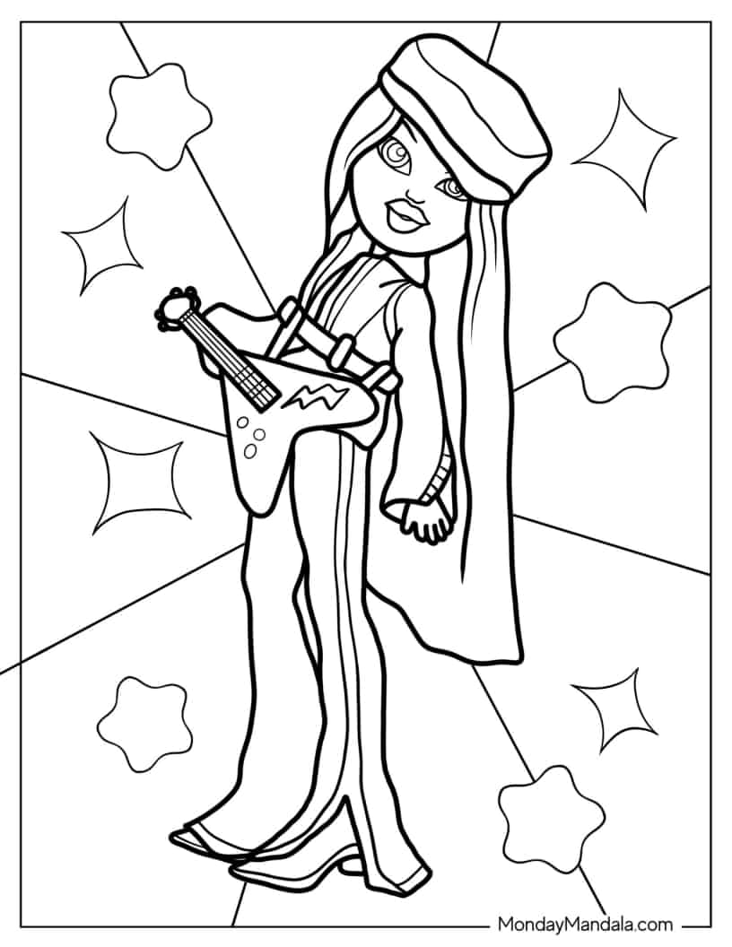 Coloring Page Of Rockstar Yasmin With Guitar coloring page