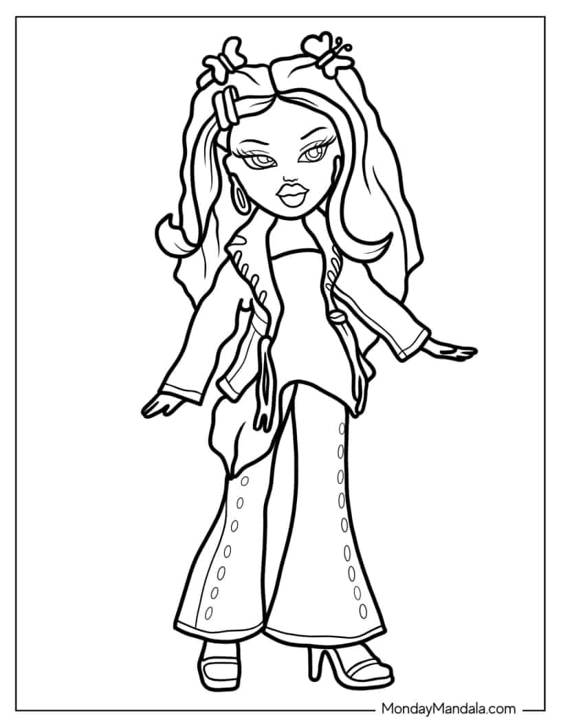 Easy Outline Of Bratz Cloe For Kids coloring page