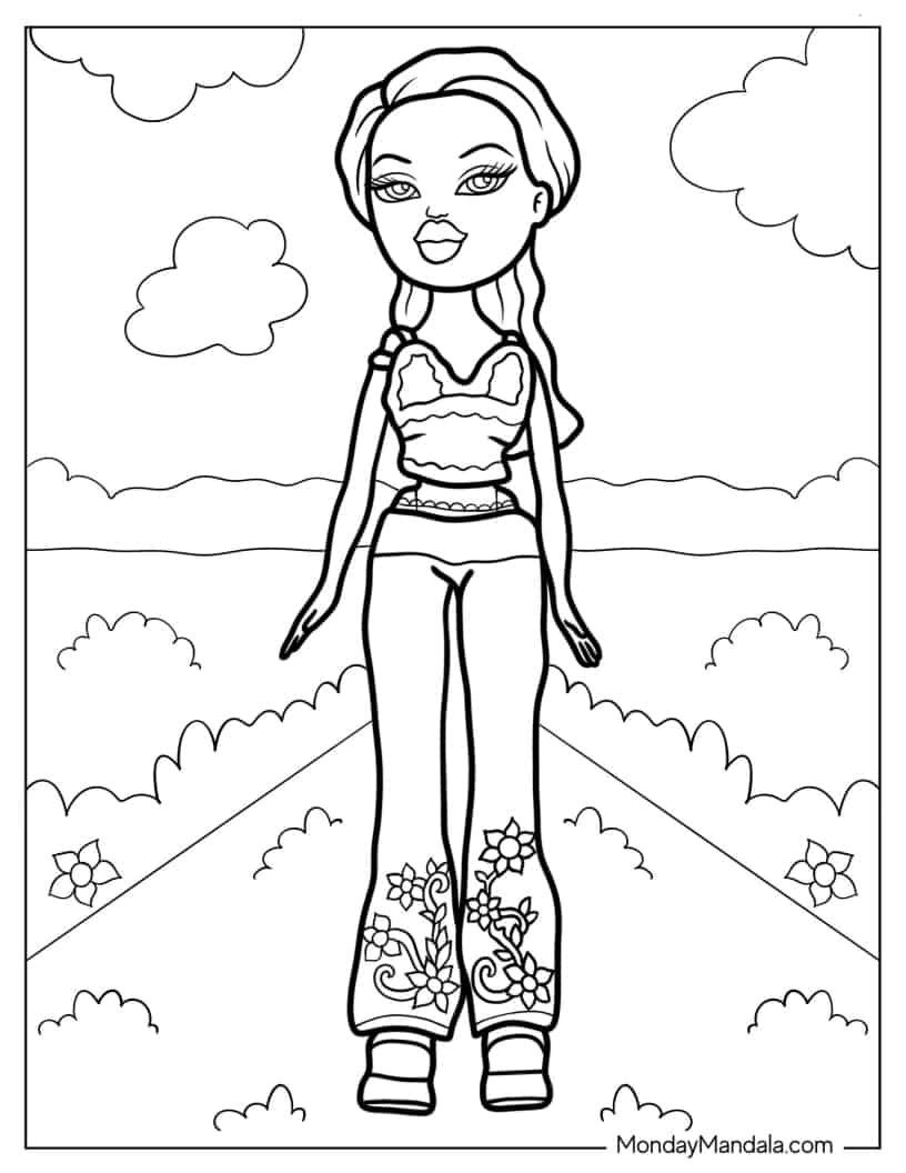 Simple Bratz Sasha Outline To Color coloring page