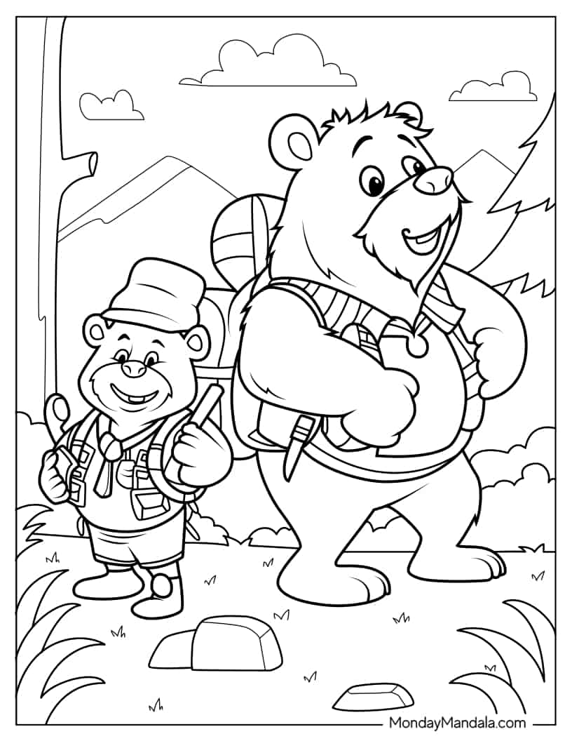 Bear Campers In The Forest Coloring In coloring page