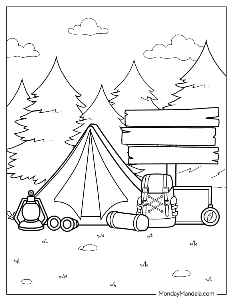 Camping Gear Coloring In For Kids coloring page