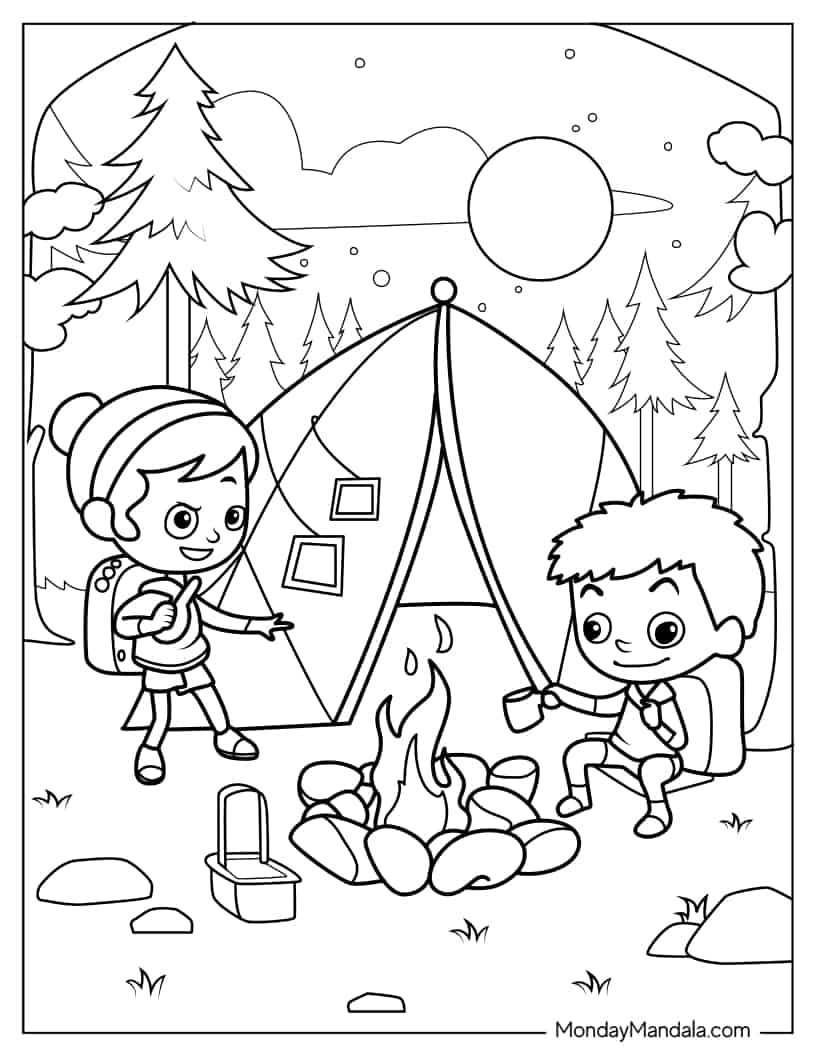Chibi Campers Coloring Sheet For Kids coloring page — printable line art
