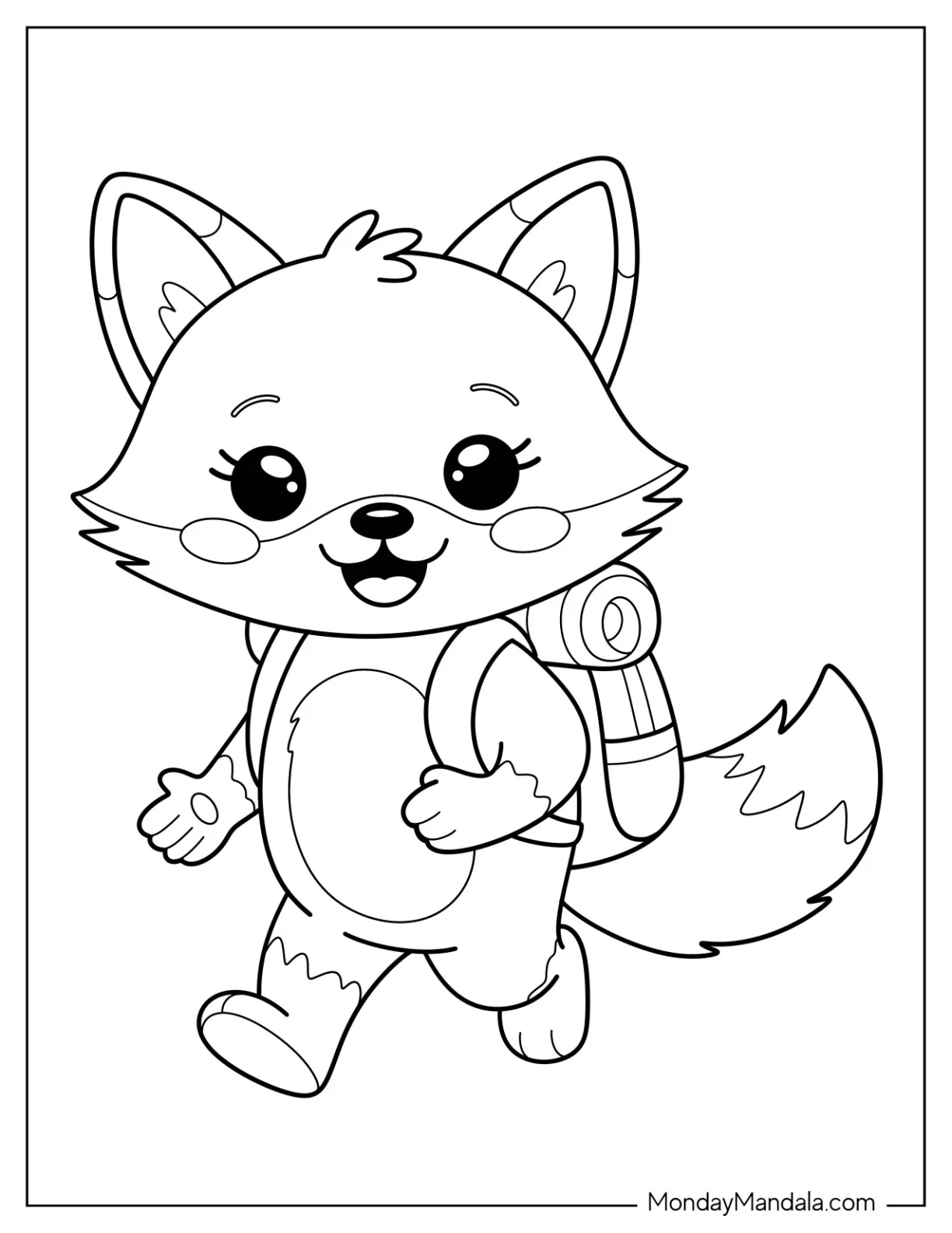 Cute Cartoon Fox In Camping & Hiking Coloring Page Gear for Preschoolers coloring page