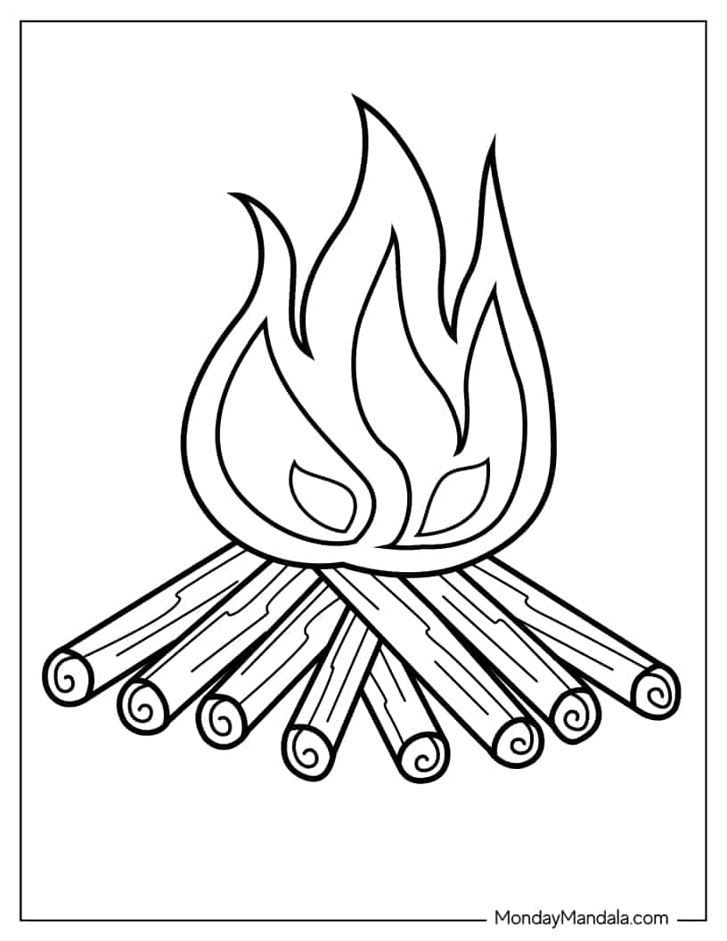 Easy Outline Of Bonfire For Kids coloring page